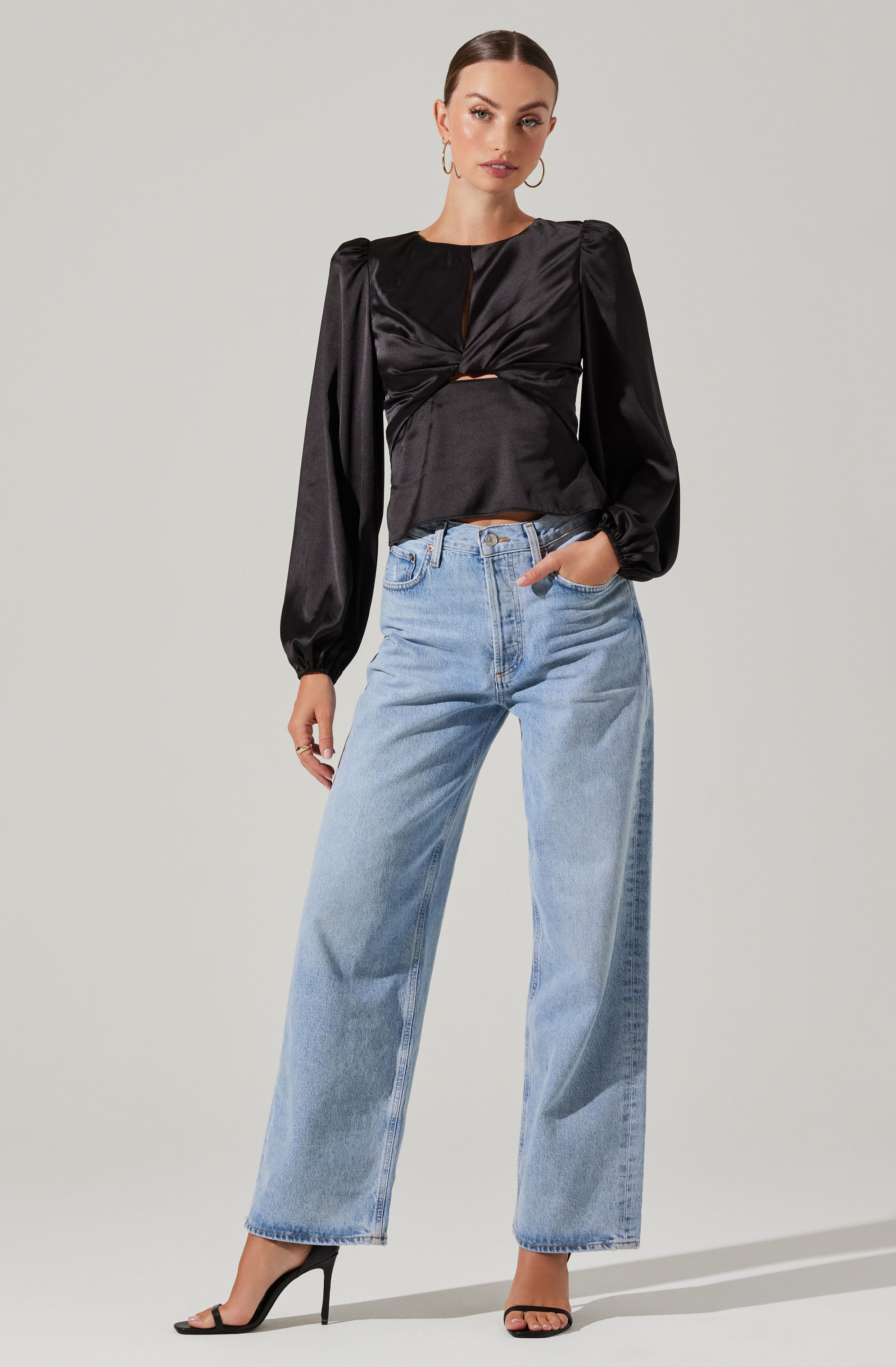 Bishop Sleeve Twist Top-Aljck