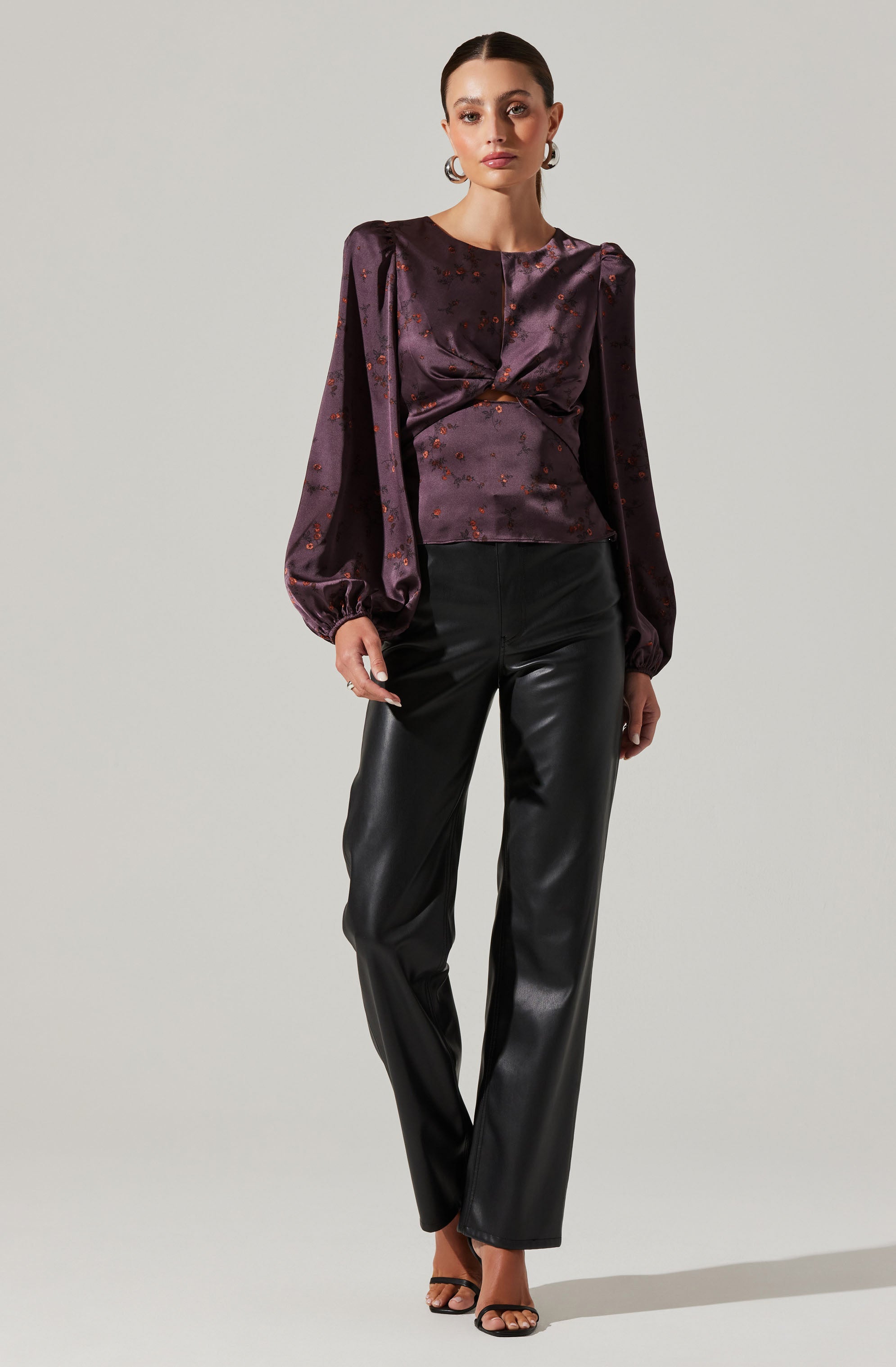 Bishop Sleeve Twist Floral Top-Aljck