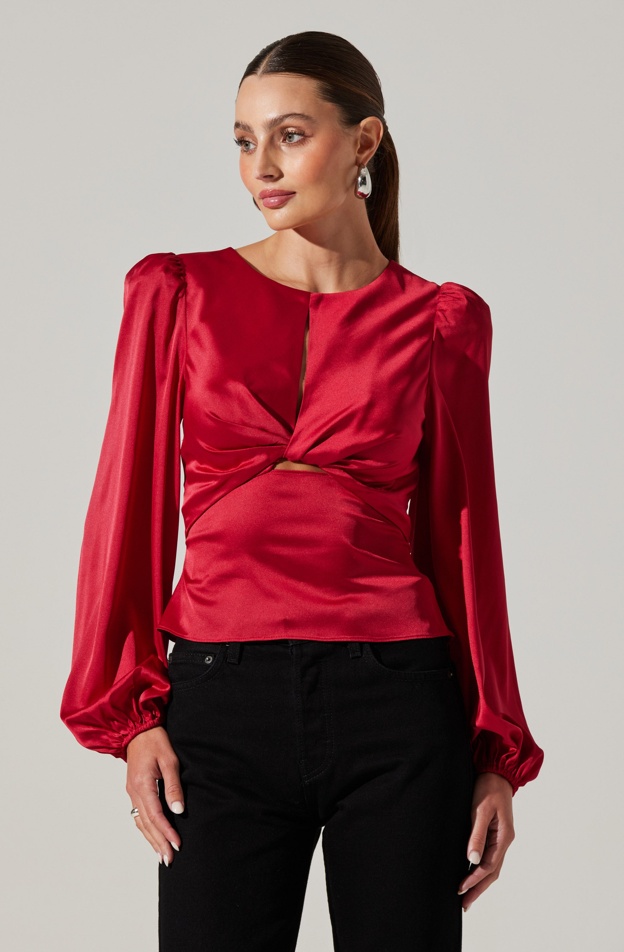 Bishop Sleeve Twist Top-Aljck