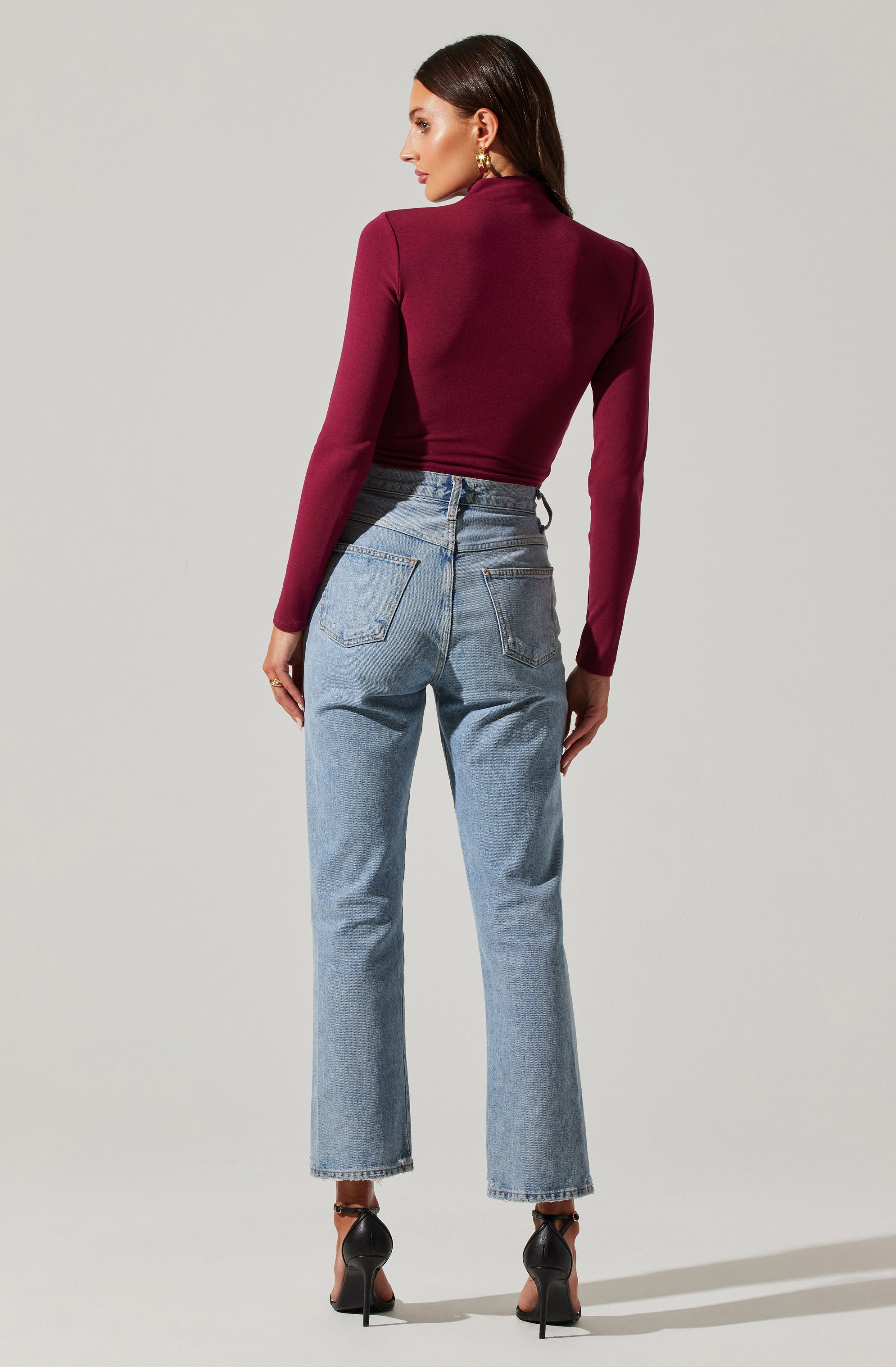 Asymmetrical Pleated Cutout Mock Neck Top-Aljck