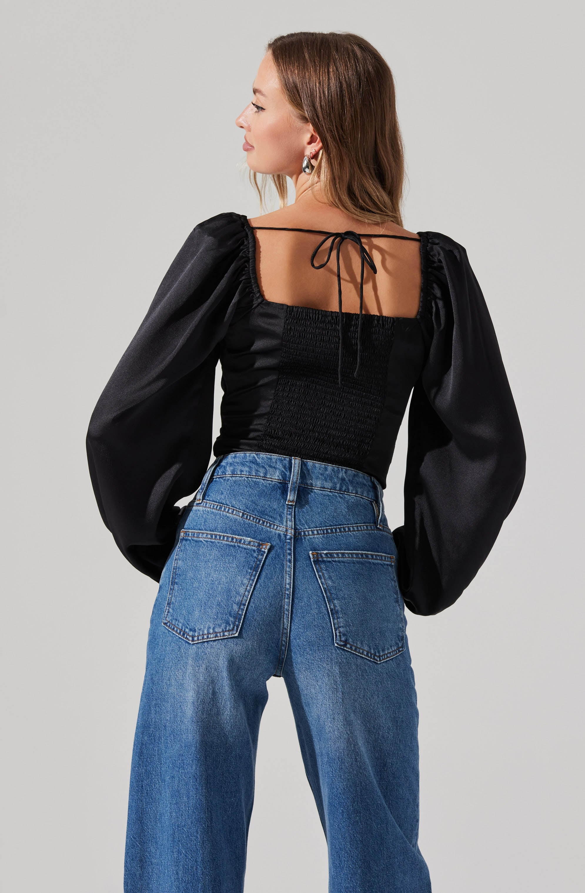 Ruched Bustier Puff Sleeve Top-Aljck