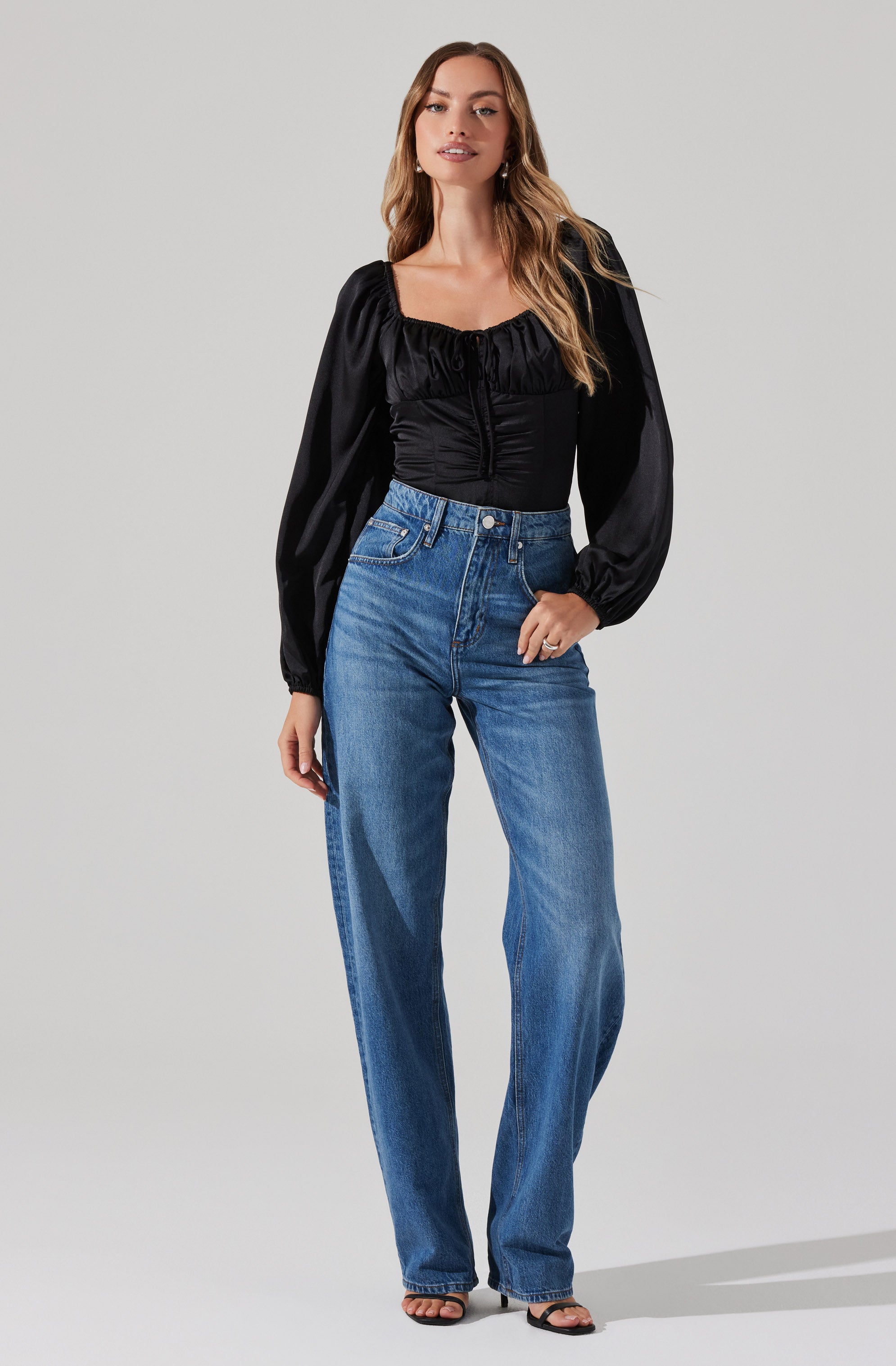 Ruched Bustier Puff Sleeve Top-Aljck