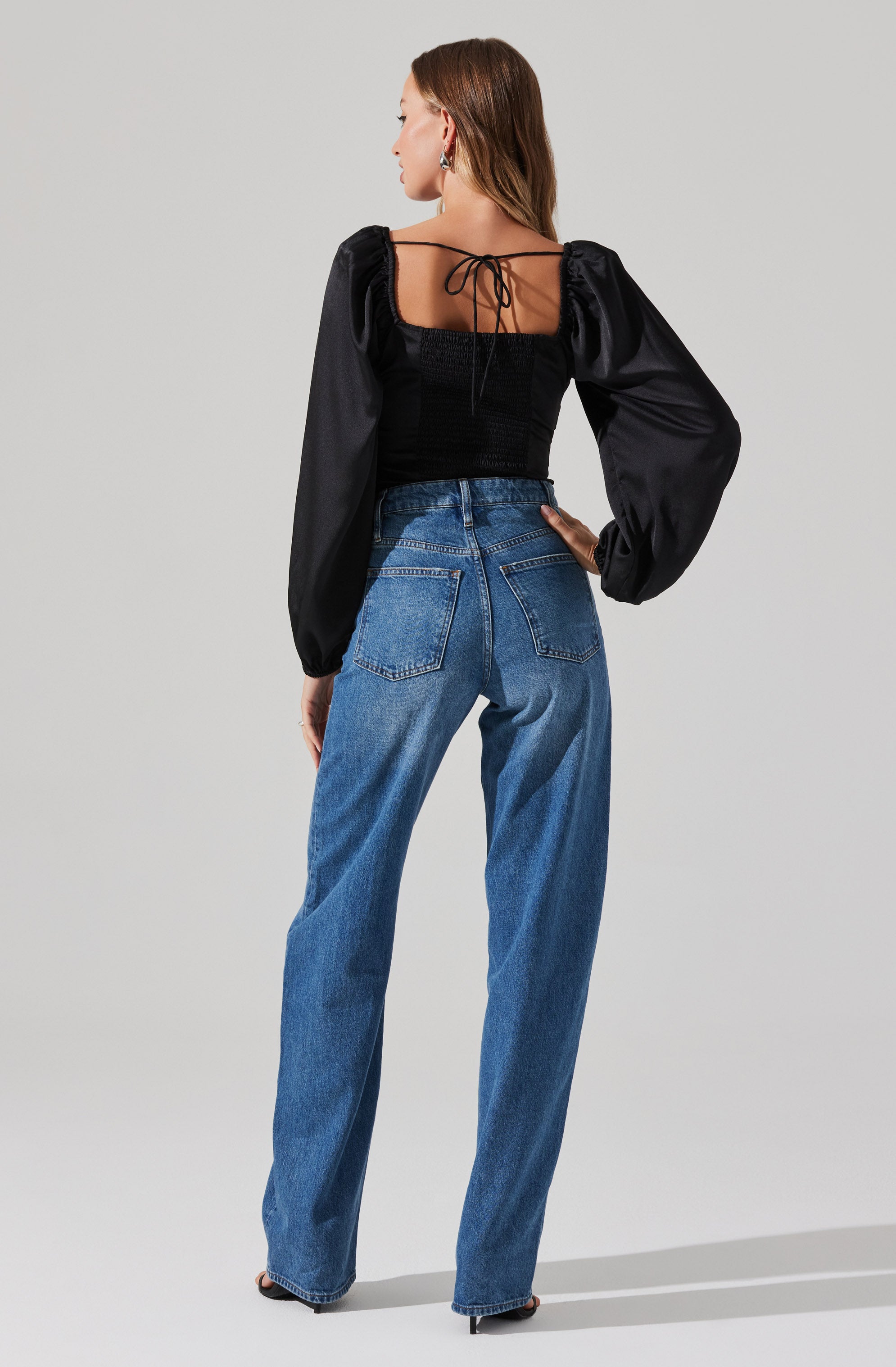 Ruched Bustier Puff Sleeve Top-Aljck