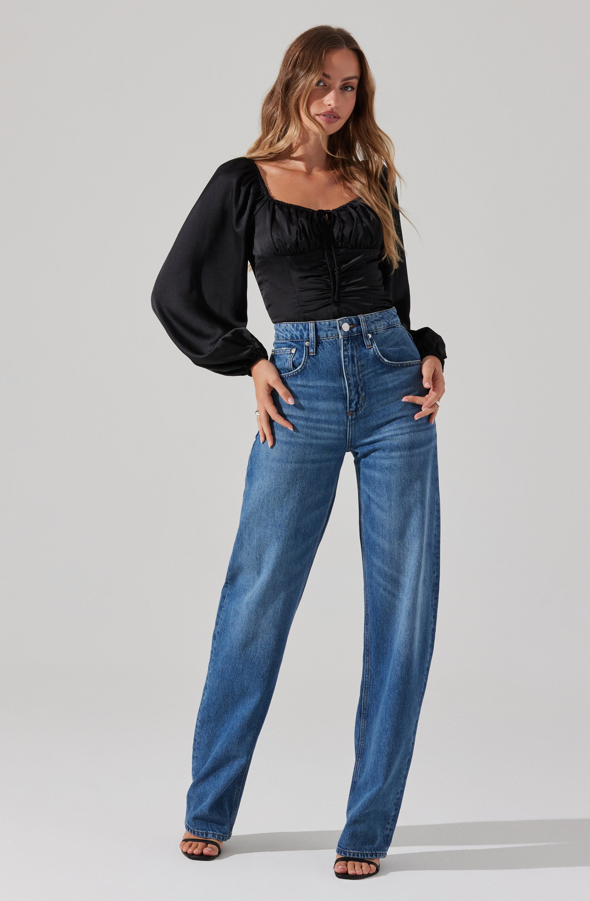 Ruched Bustier Puff Sleeve Top-Aljck