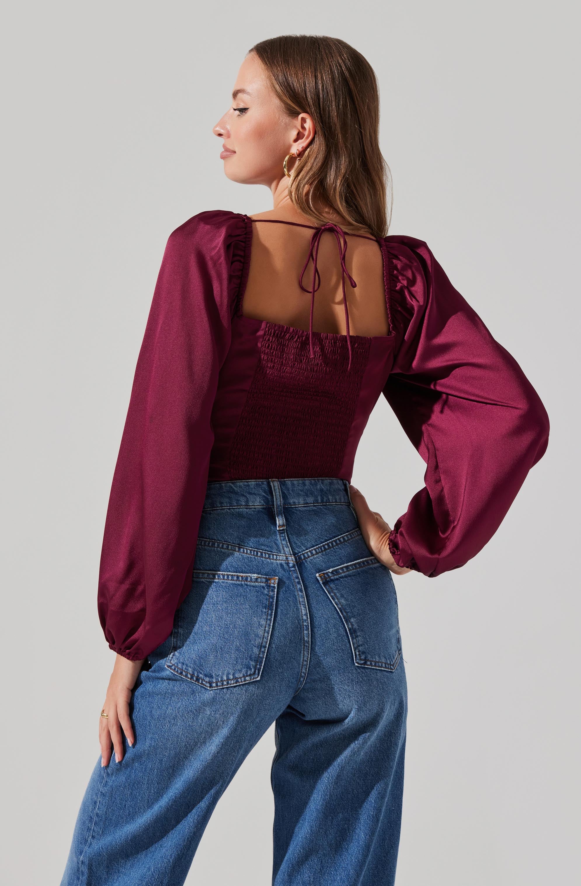 Ruched Bustier Puff Sleeve Top-Aljck