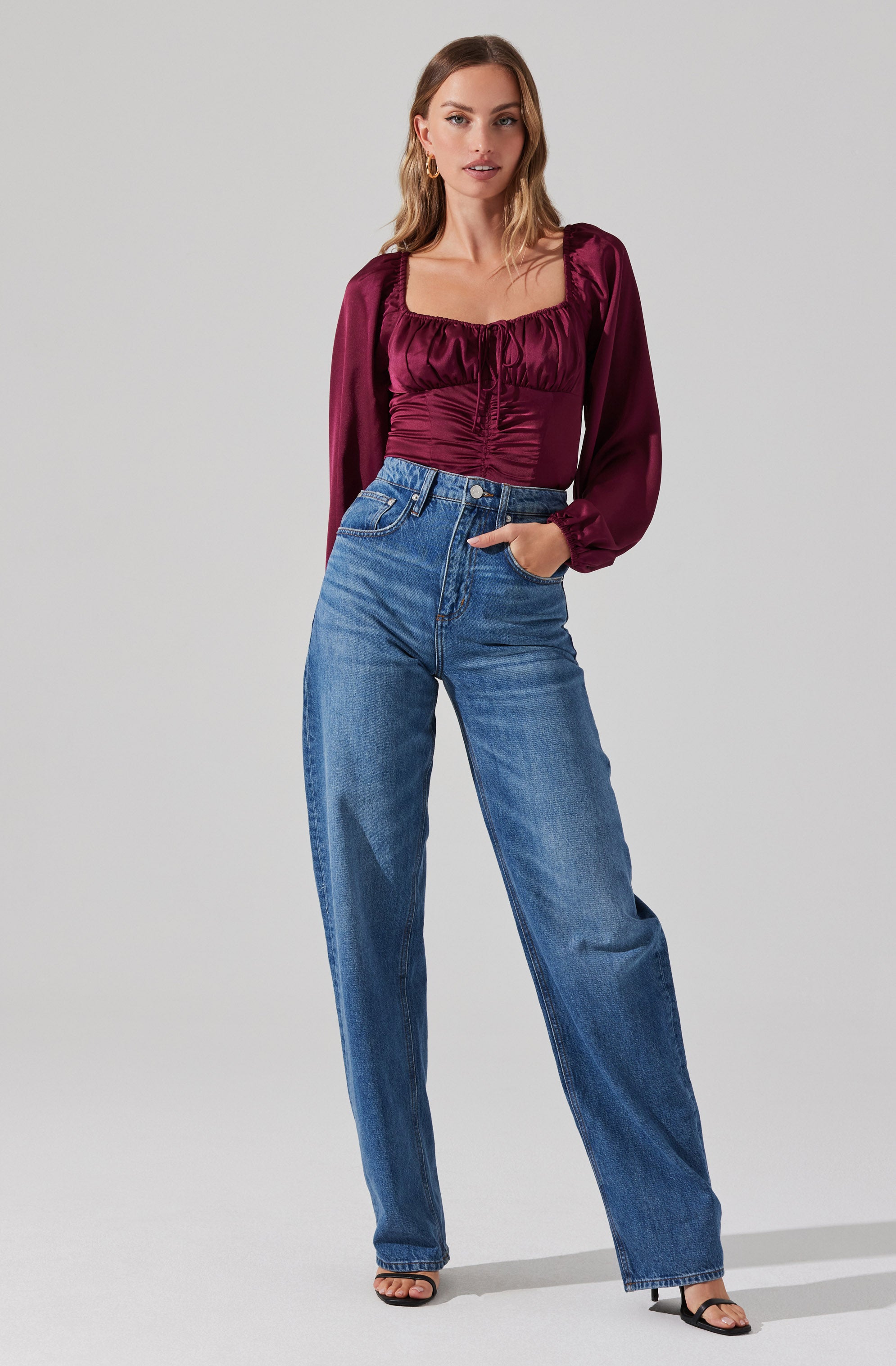 Ruched Bustier Puff Sleeve Top-Aljck