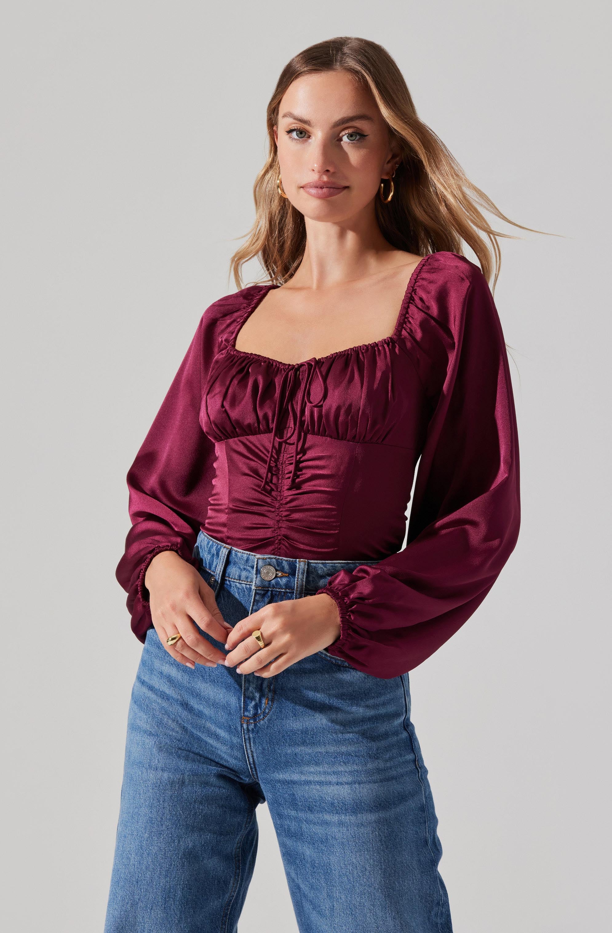 Ruched Bustier Puff Sleeve Top-Aljck