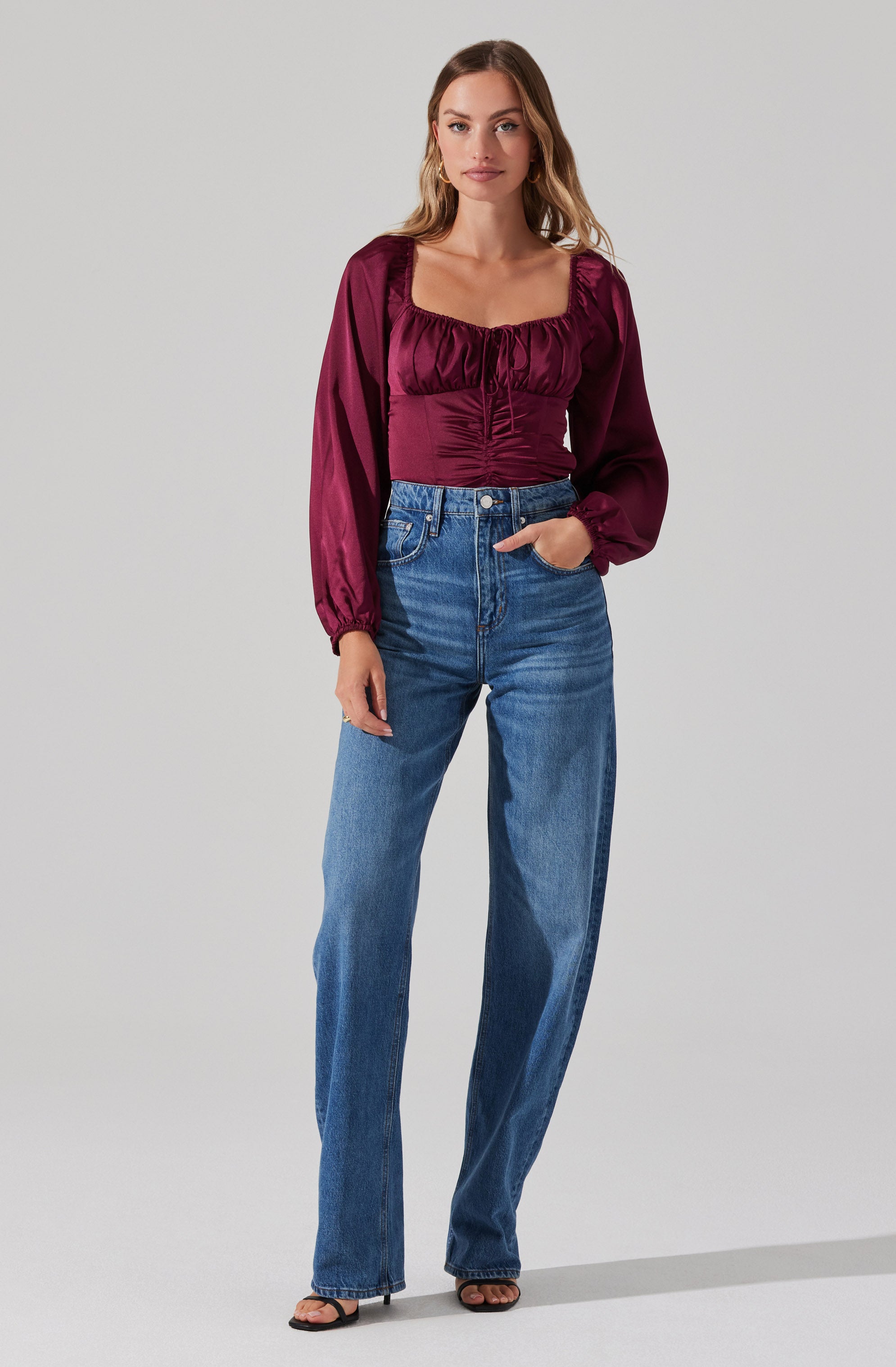 Ruched Bustier Puff Sleeve Top-Aljck