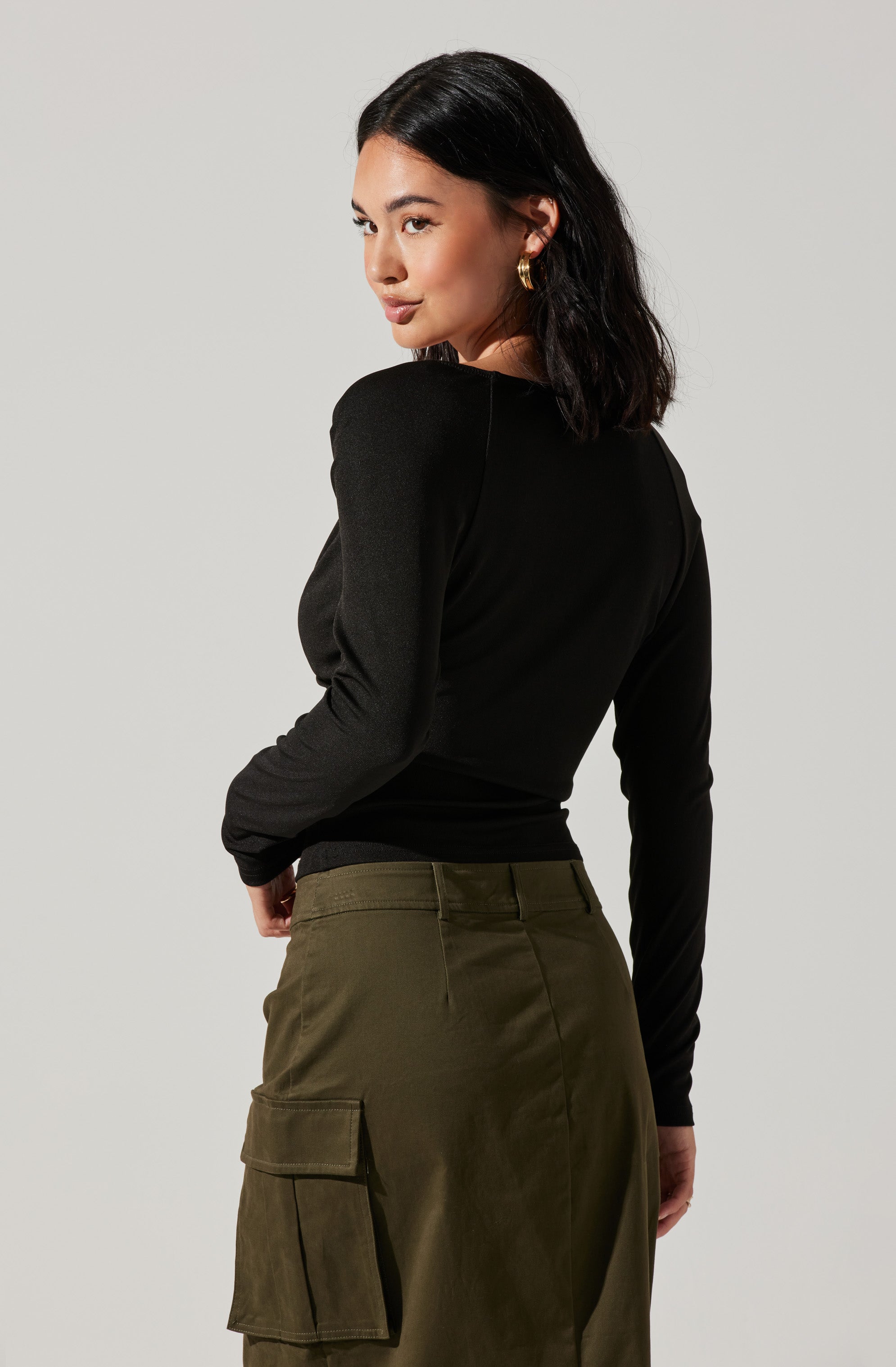 Surplice Long Sleeve Knit Top-Aljck