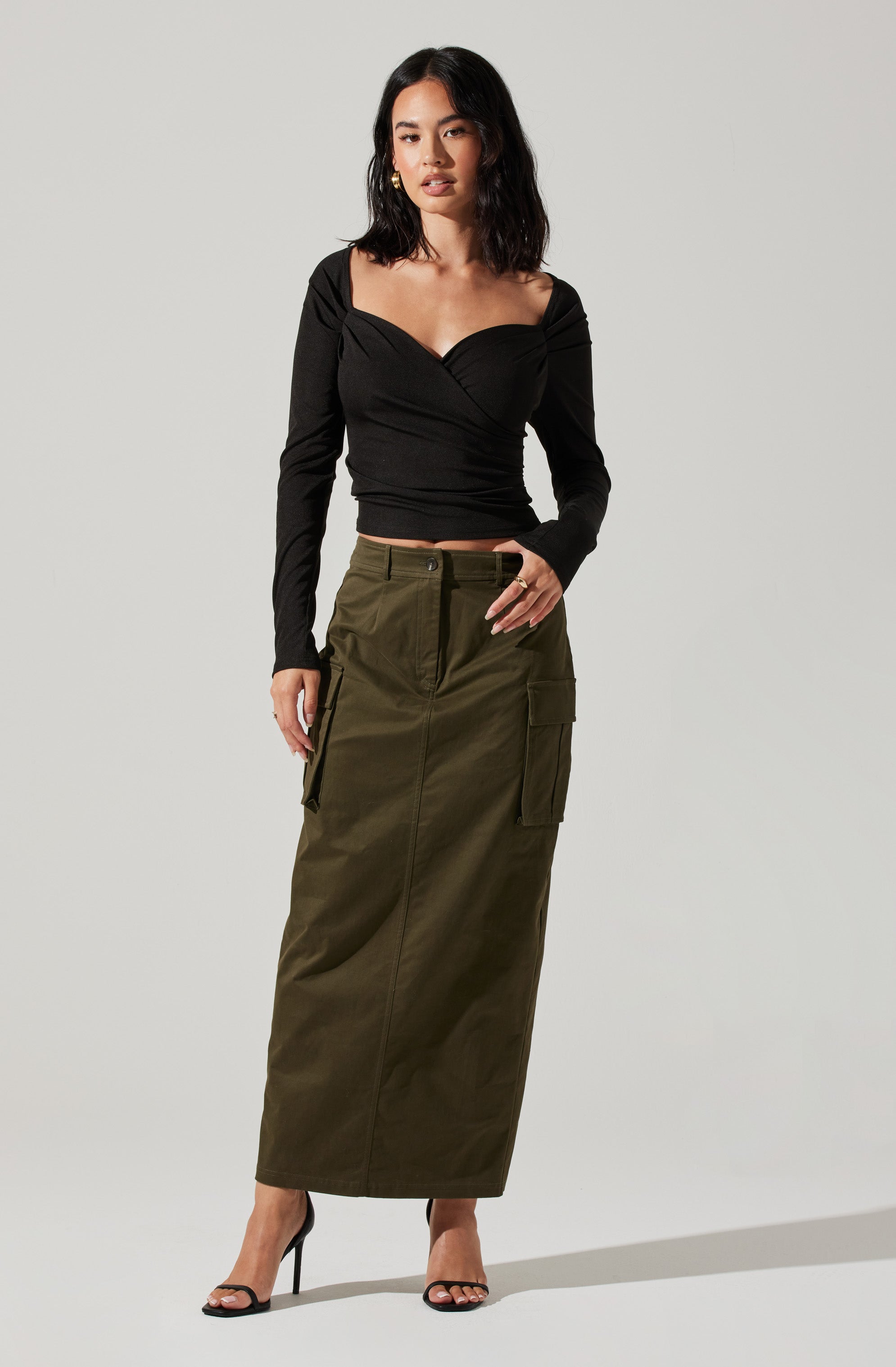 Surplice Long Sleeve Knit Top-Aljck