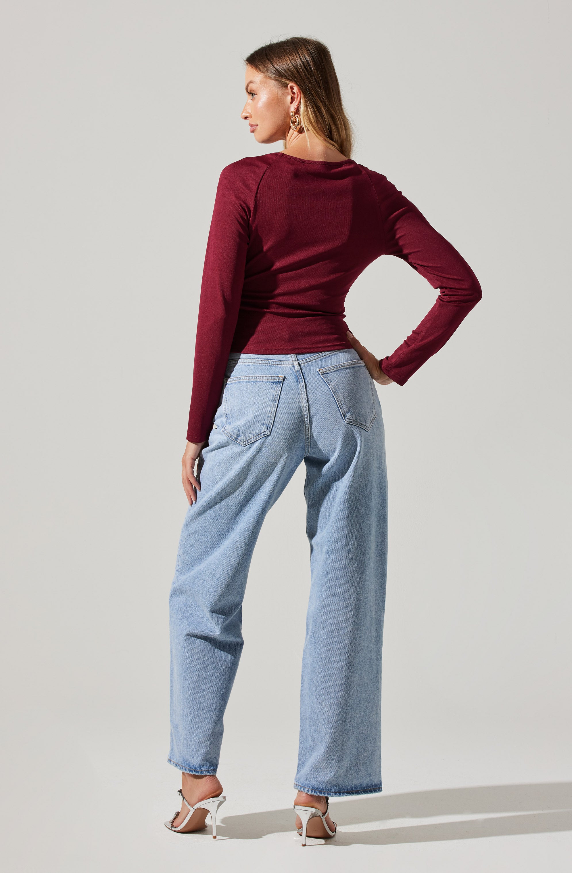 Surplice Long Sleeve Knit Top-Aljck