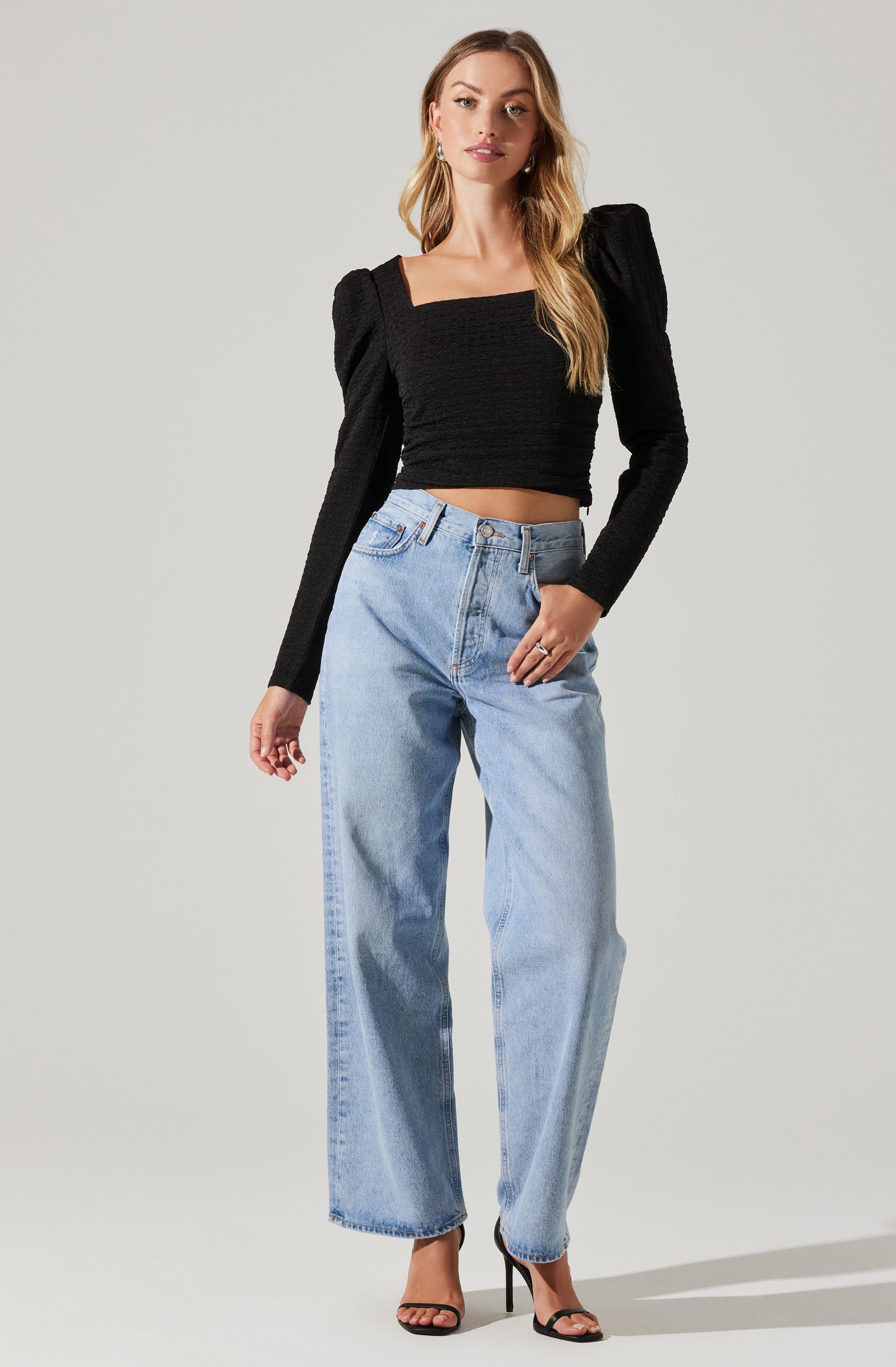 Textured Knit Puff Sleeve Top-Aljck