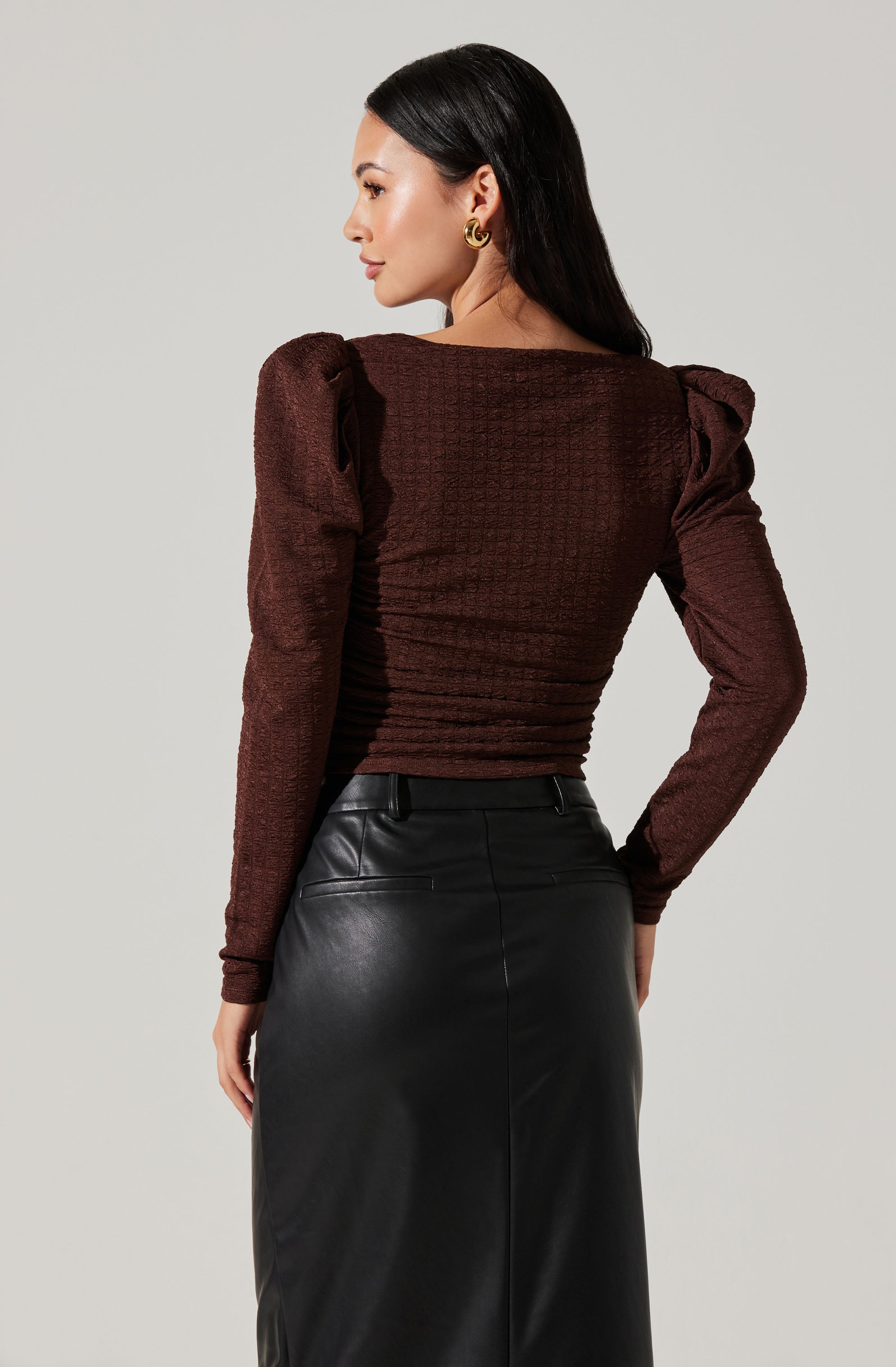 Textured Knit Puff Sleeve Top-Aljck