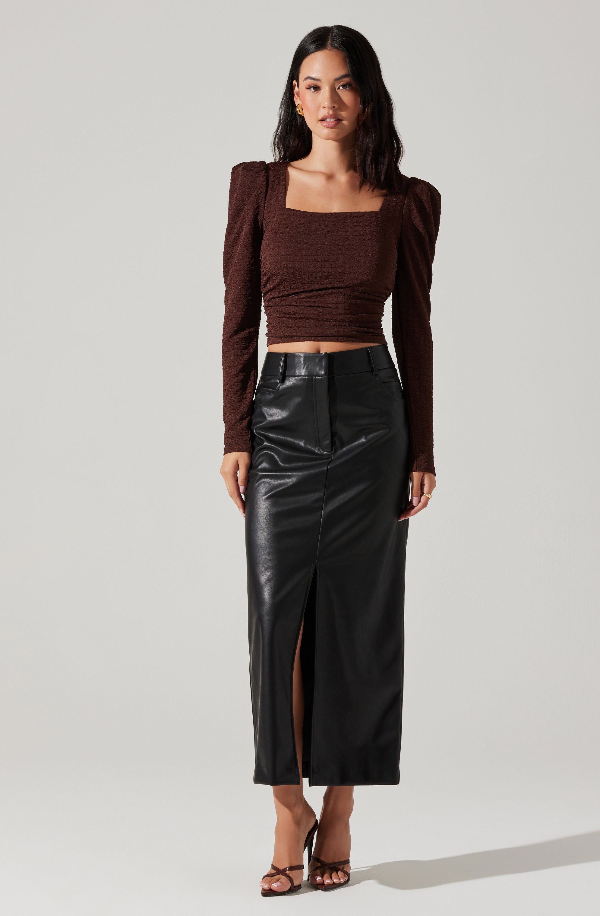 Textured Knit Puff Sleeve Top-Aljck