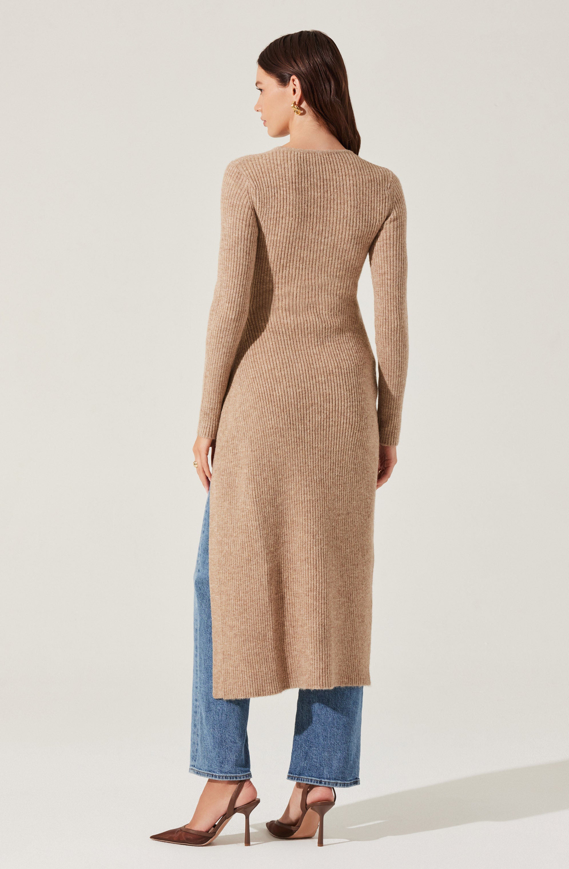 Ribbed Hi Slit Button Sweater-Aljck