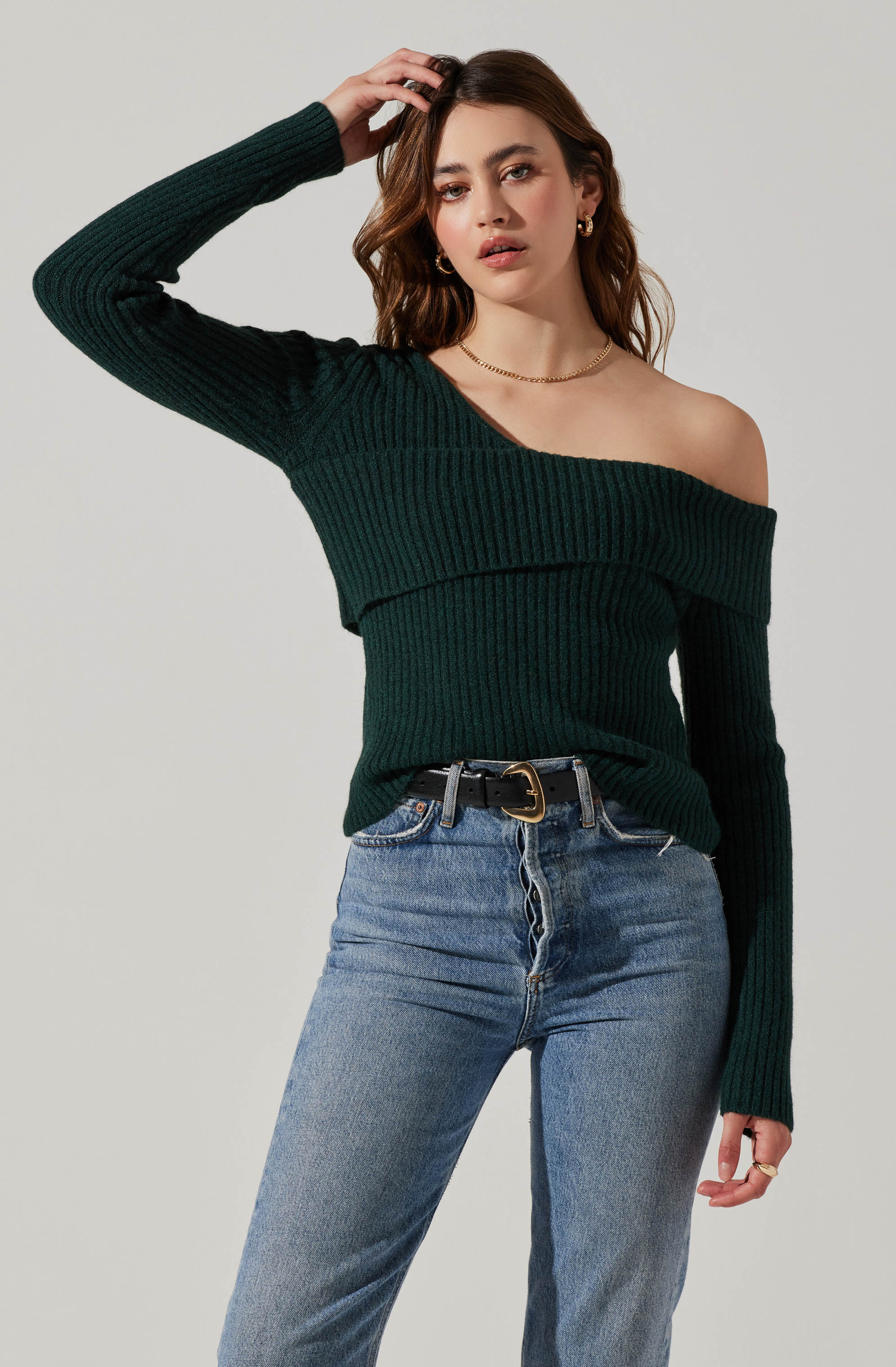 Asymmetrical Foldover Sweater-Aljck