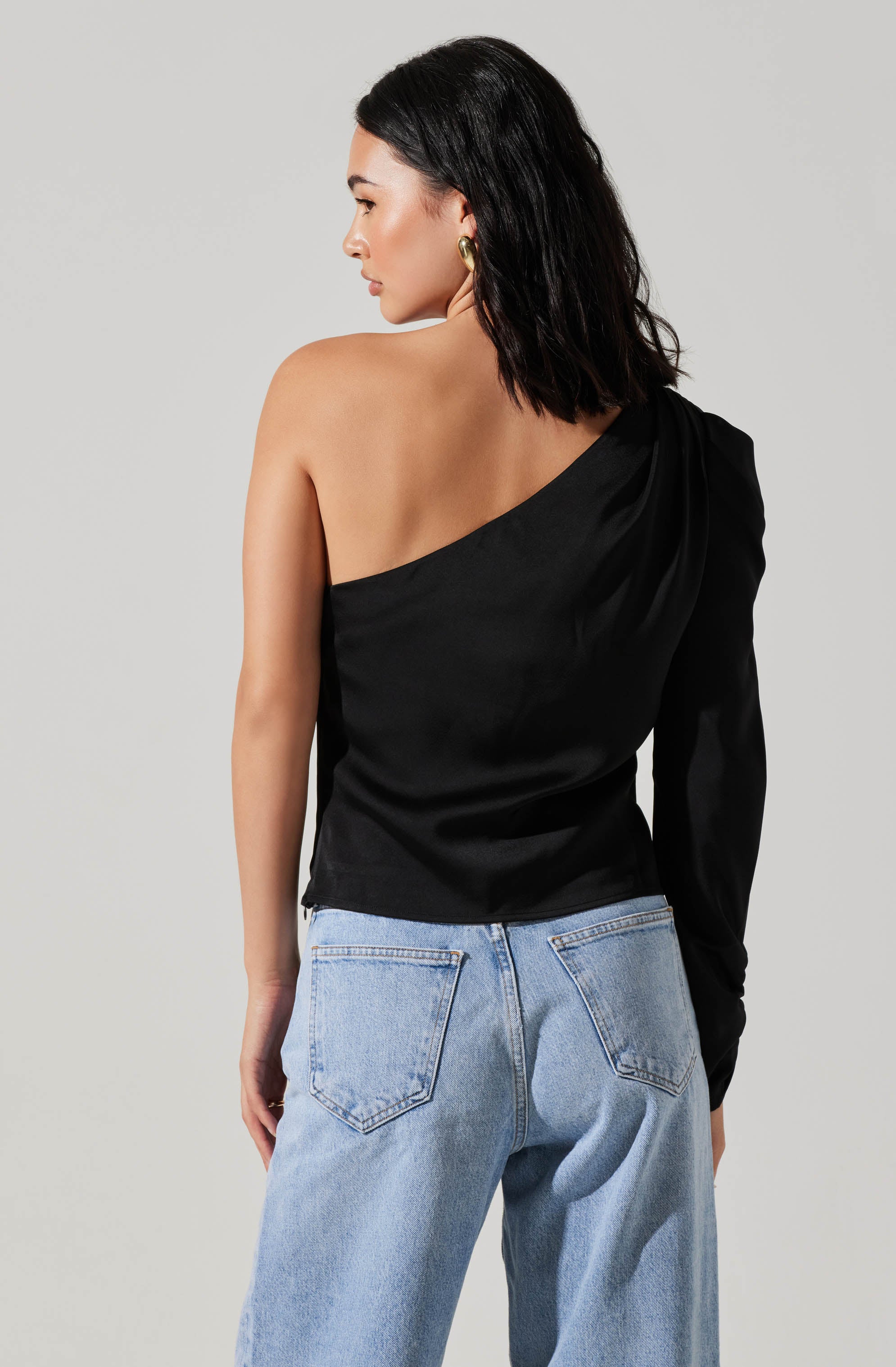 Asymmetrical Puff Sleeve Top-Aljck