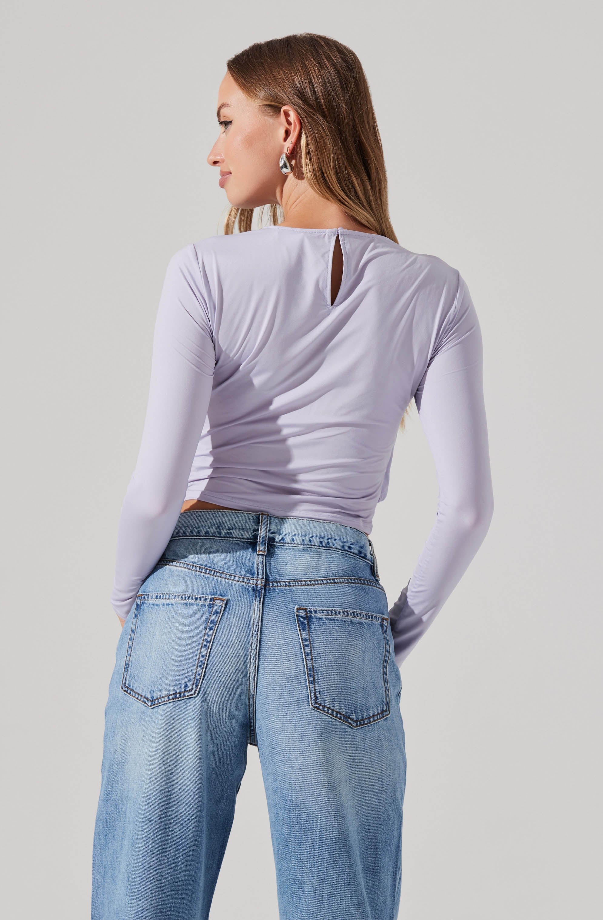 Twist Bust Long Sleeve Knit Top-Aljck