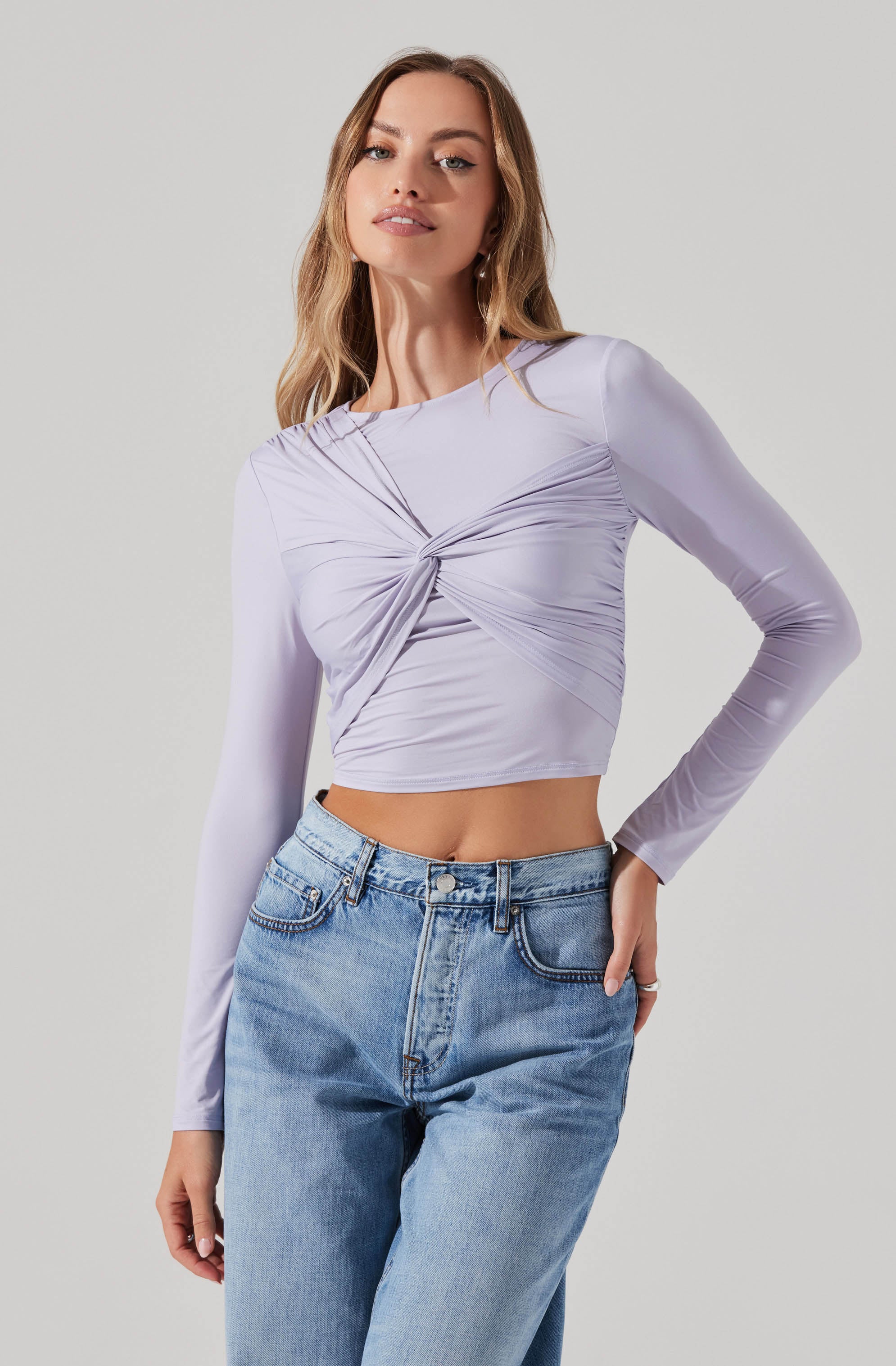 Twist Bust Long Sleeve Knit Top-Aljck