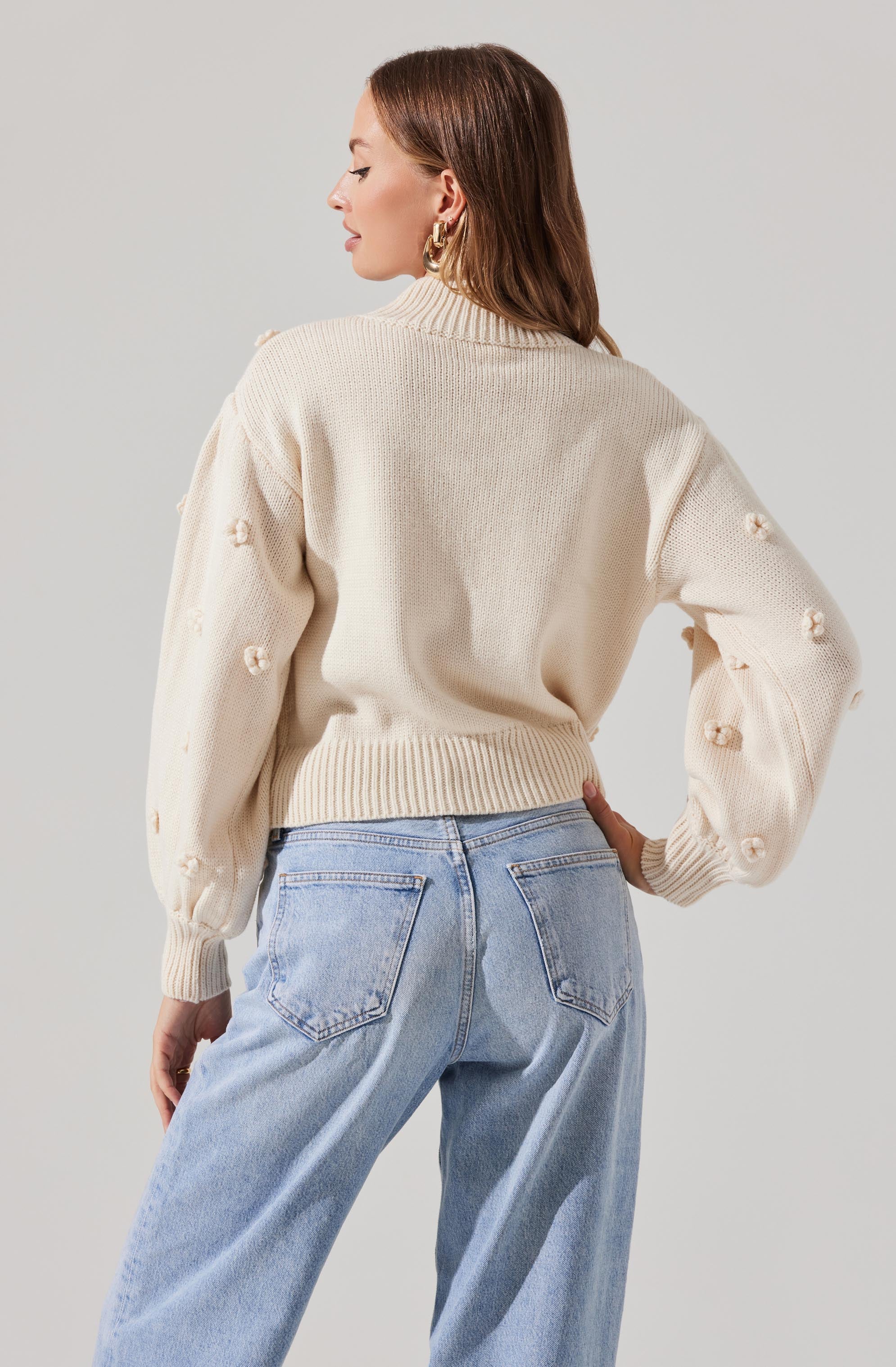 Mock Neck Flower Sweater-Aljck