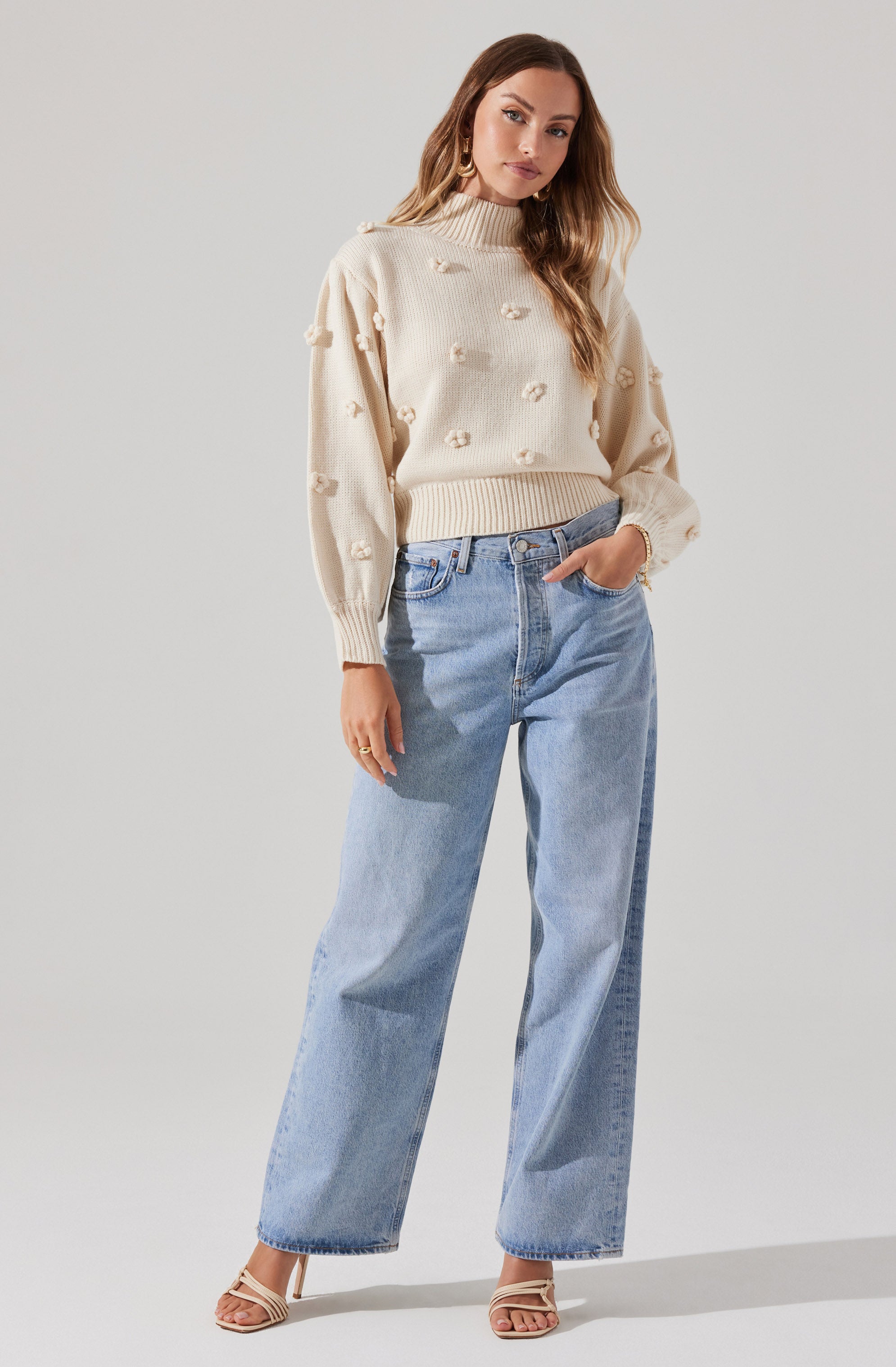 Mock Neck Flower Sweater-Aljck