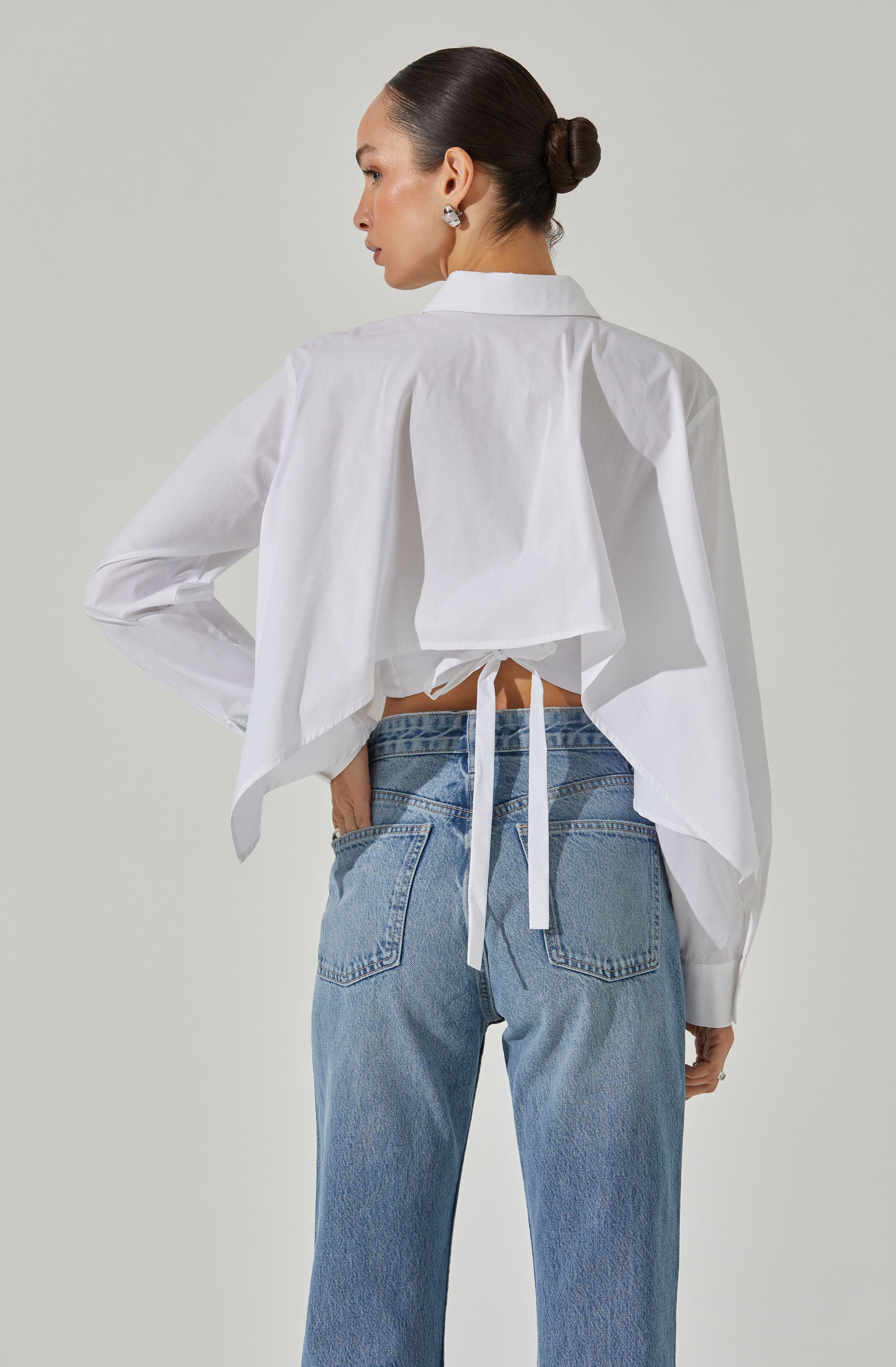 Cropped Tie Back Collared Shirt-Aljck