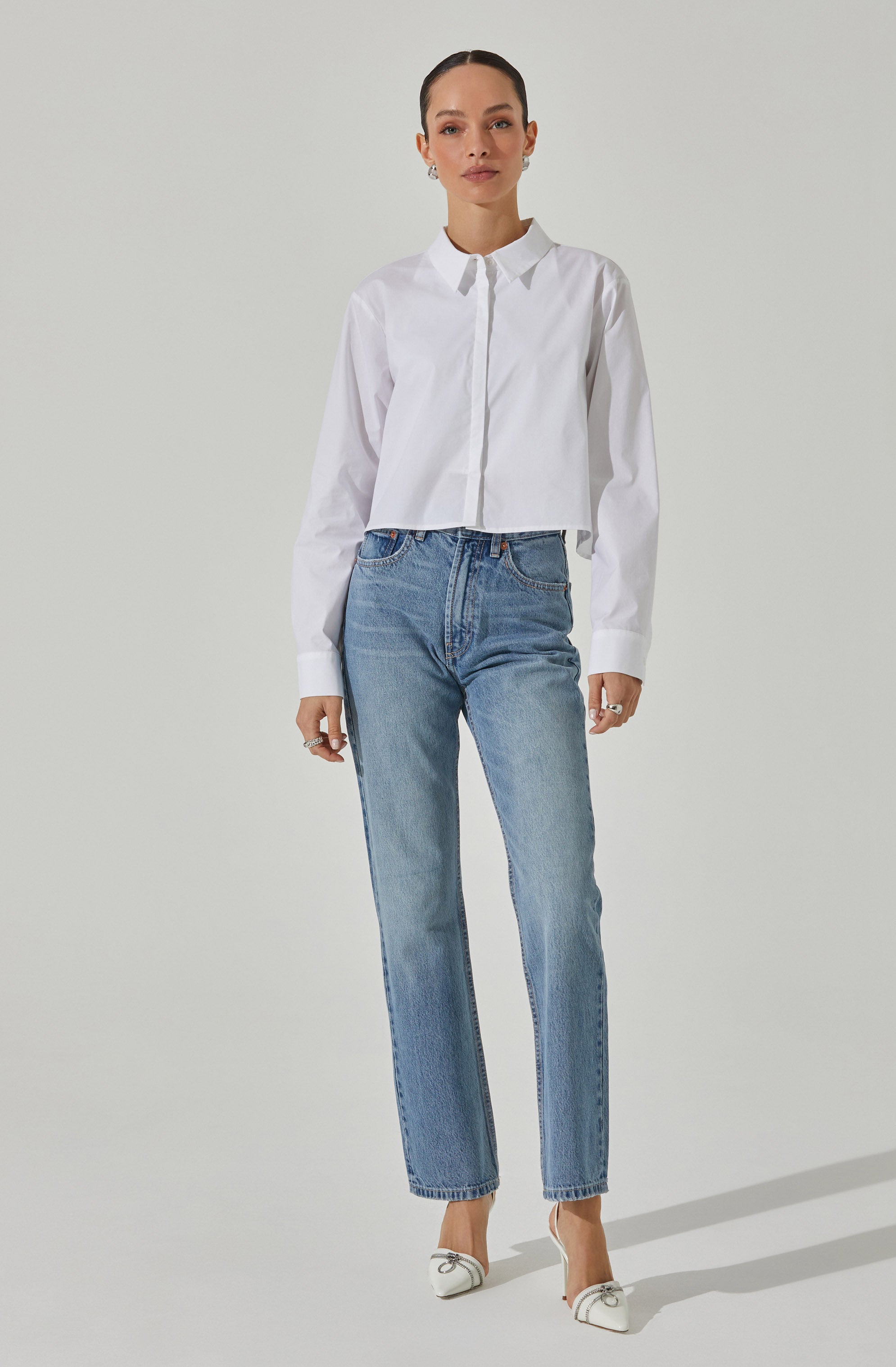 Cropped Tie Back Collared Shirt-Aljck