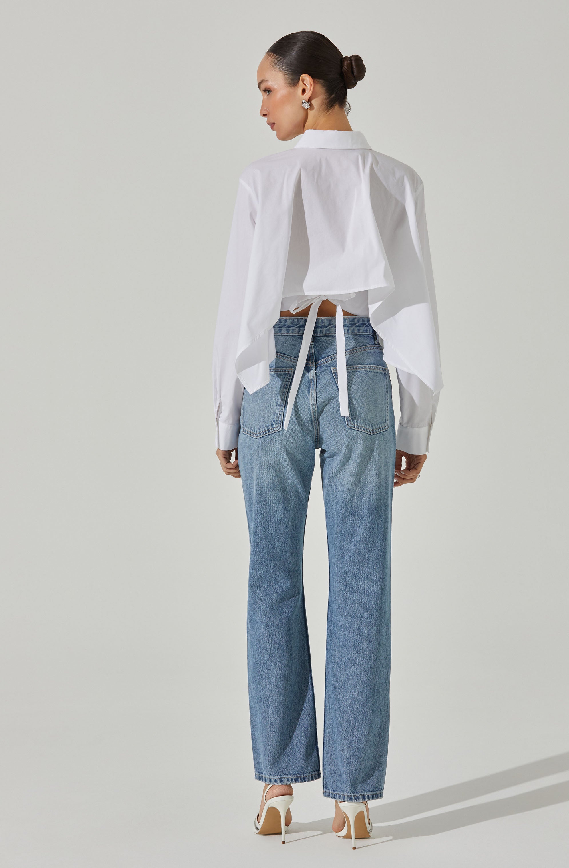 Cropped Tie Back Collared Shirt-Aljck
