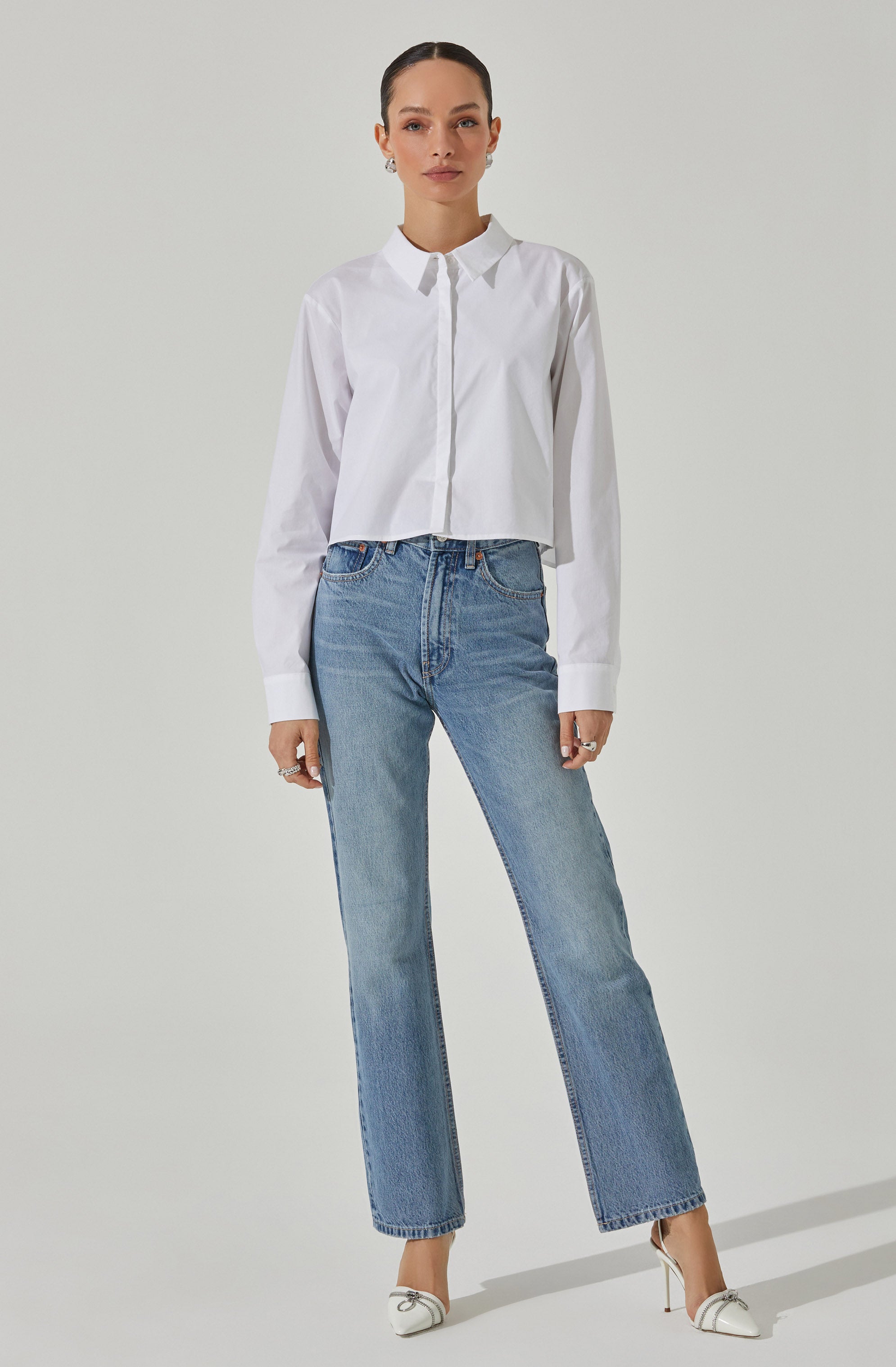 Cropped Tie Back Collared Shirt-Aljck