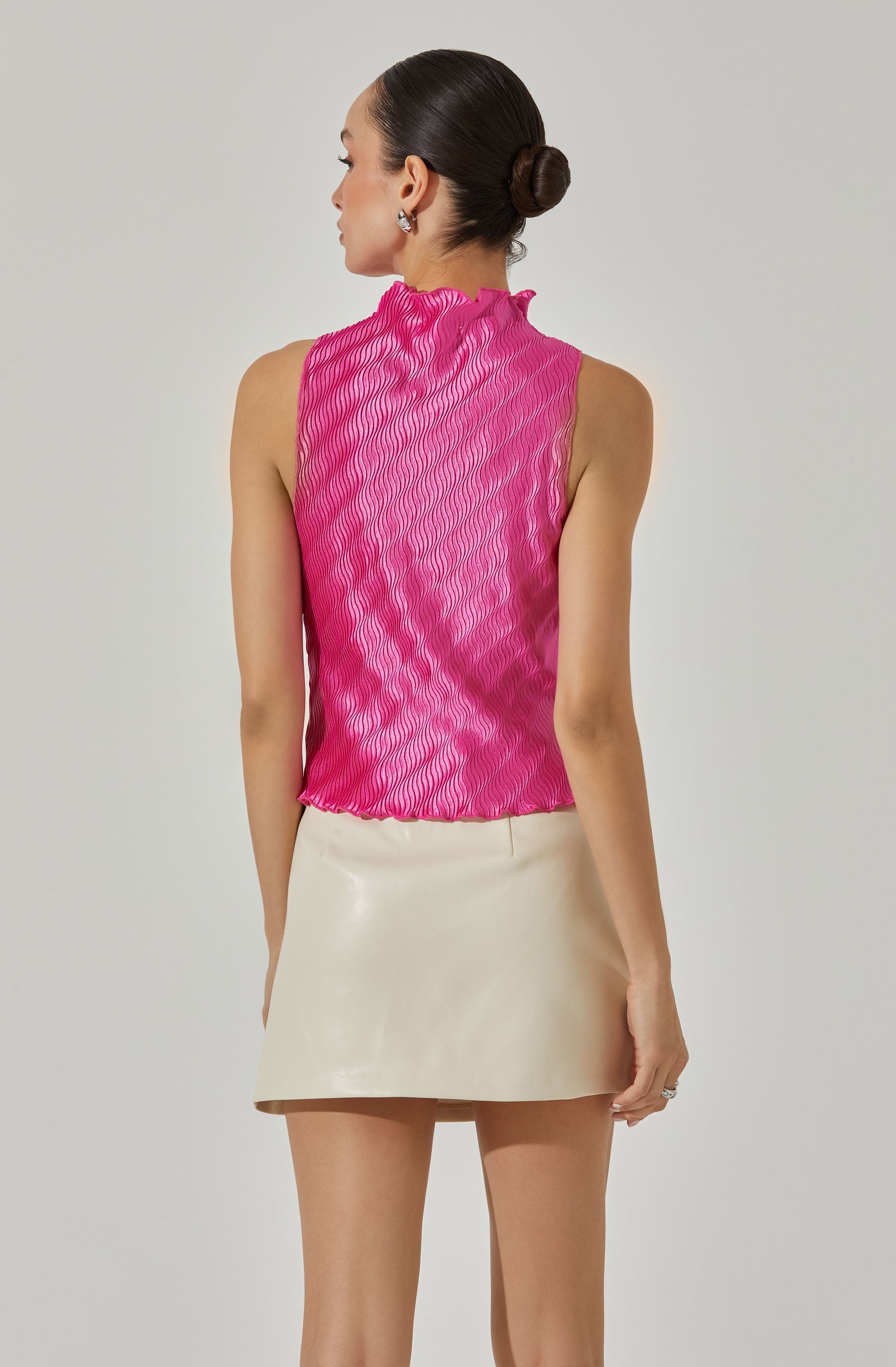 Plisse Sleeveless Mock Neck Top-Aljck