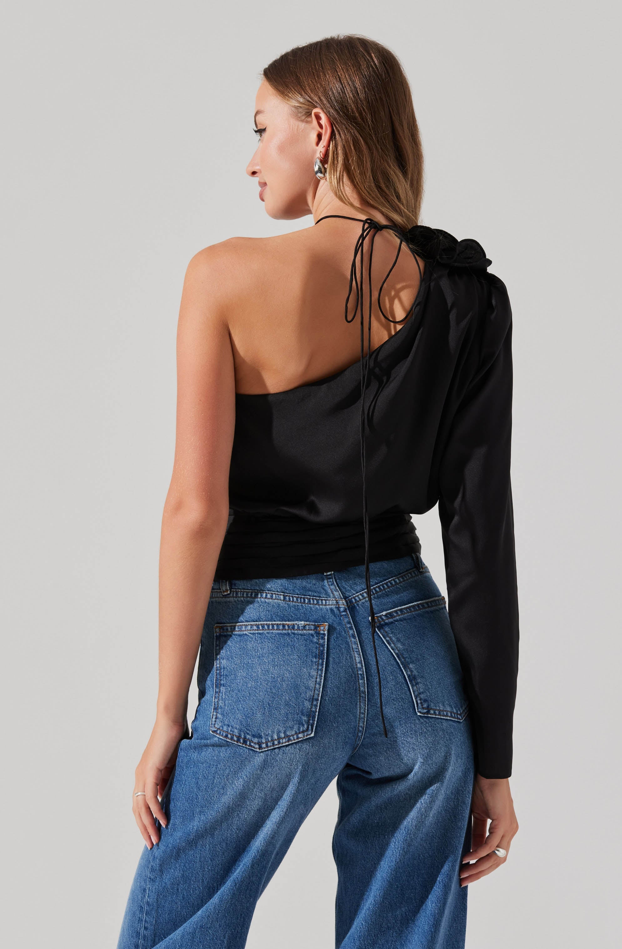 Flower Corsage Asymmetrical Top-Aljck