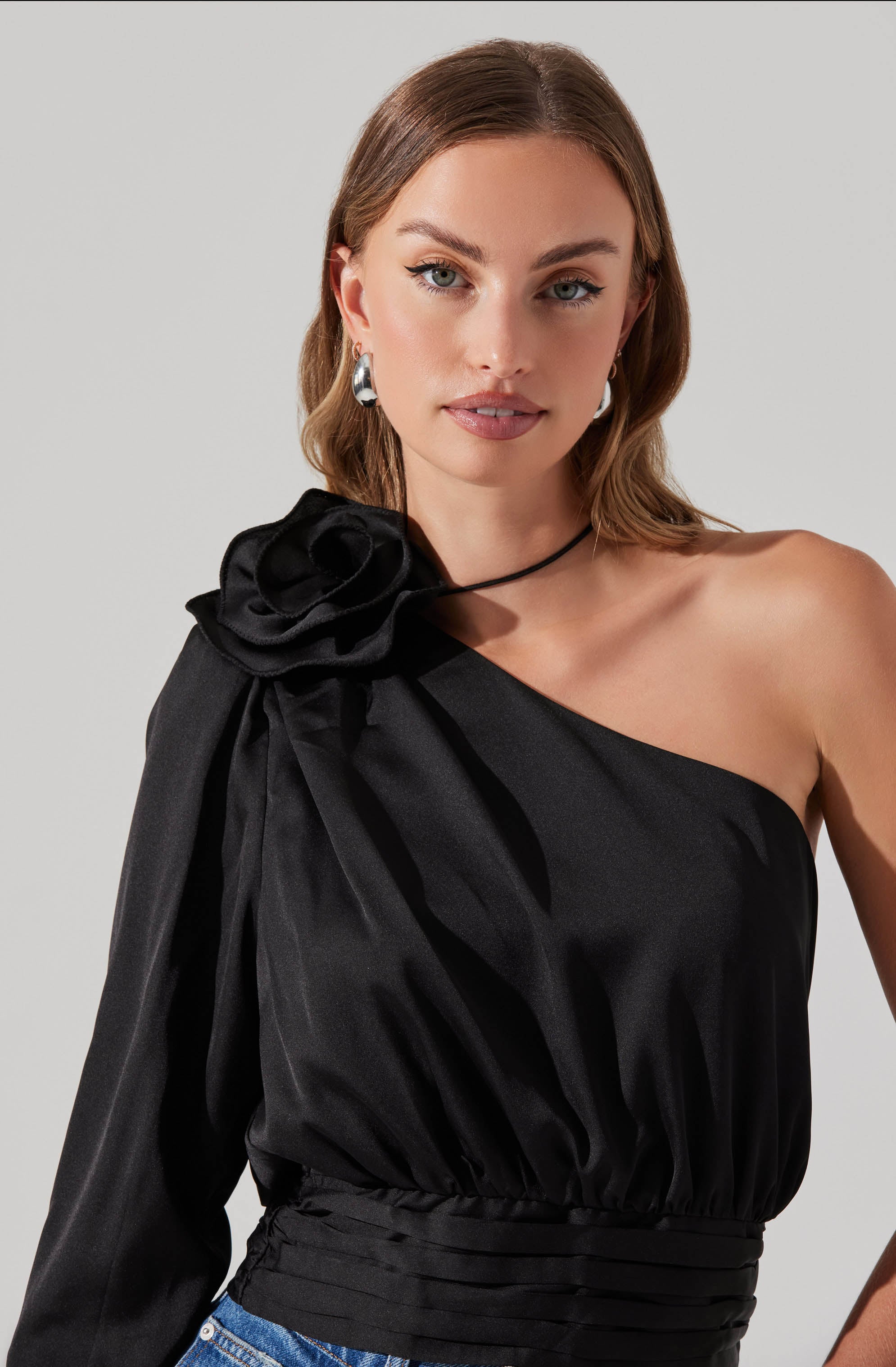 Flower Corsage Asymmetrical Top-Aljck