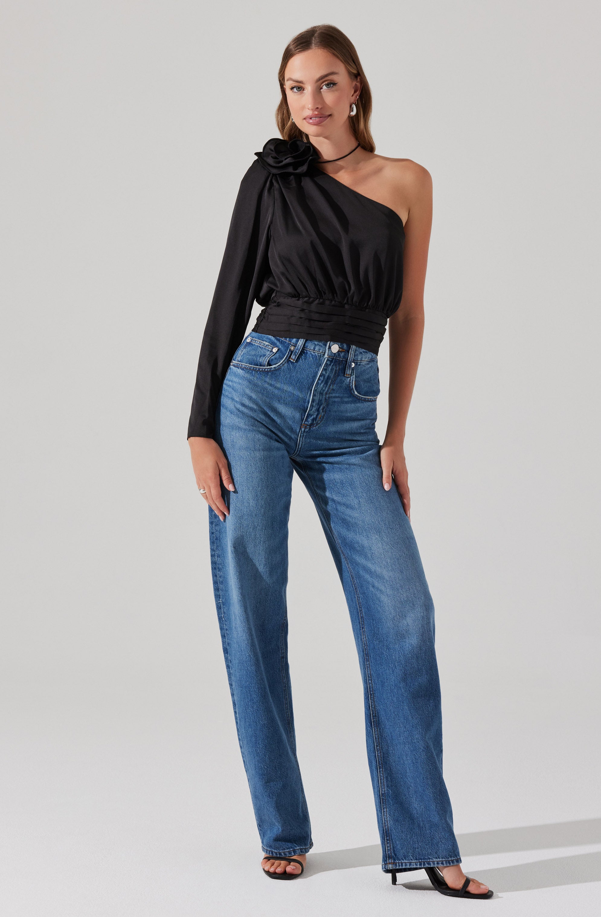 Flower Corsage Asymmetrical Top-Aljck