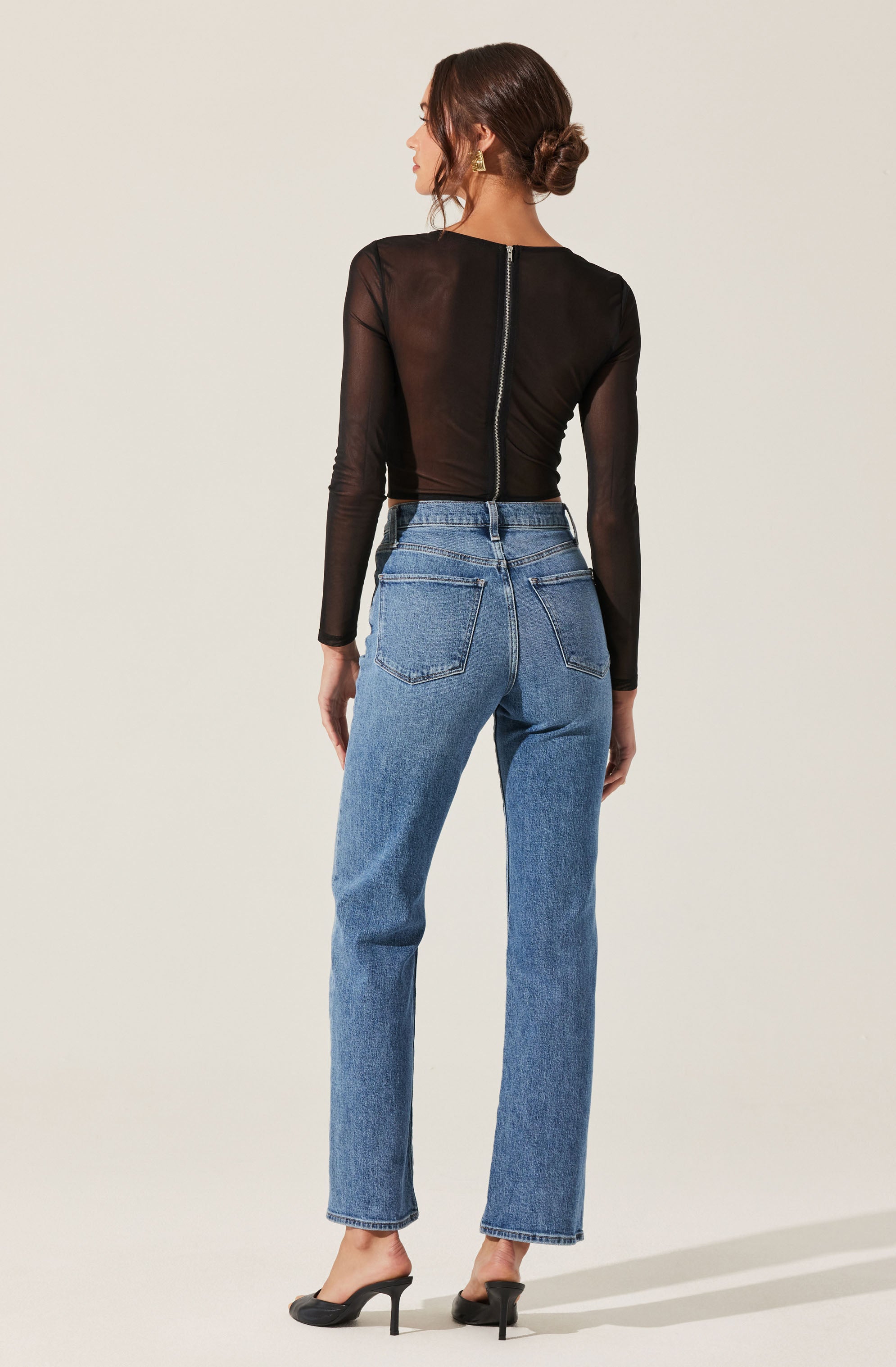 Long Sleeve Mesh Corset Top-Aljck