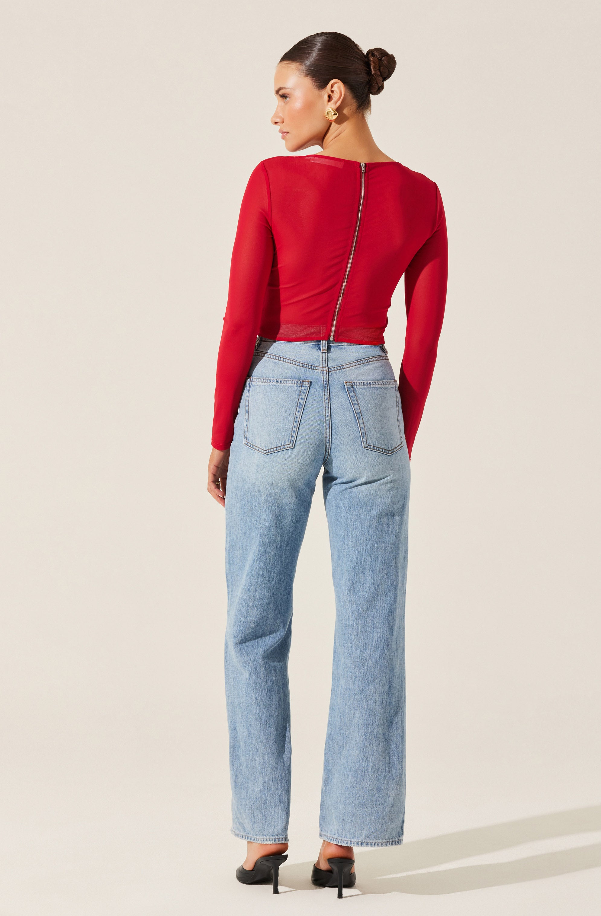 Long Sleeve Mesh Corset Top-Aljck