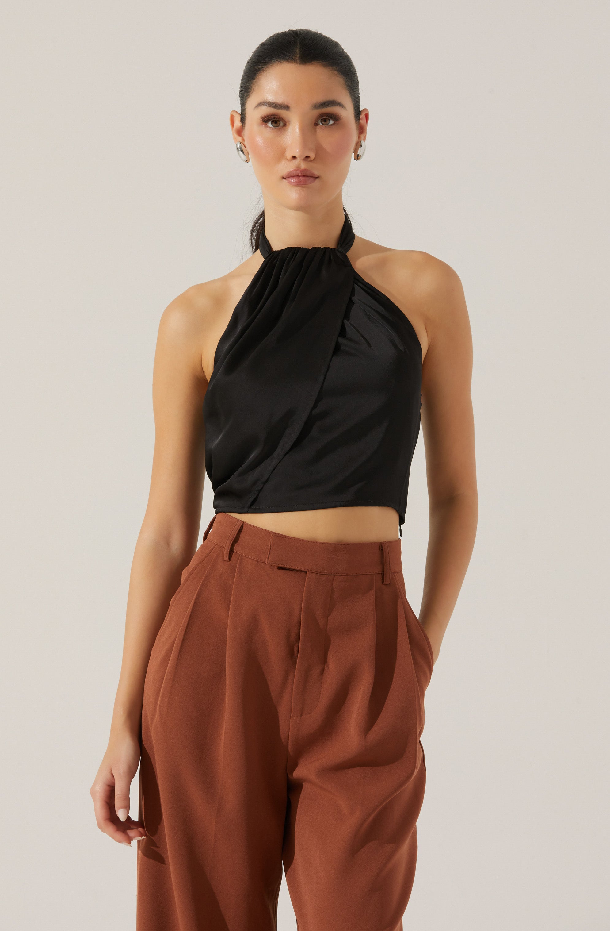 Draped Halter Neck Top-Aljck