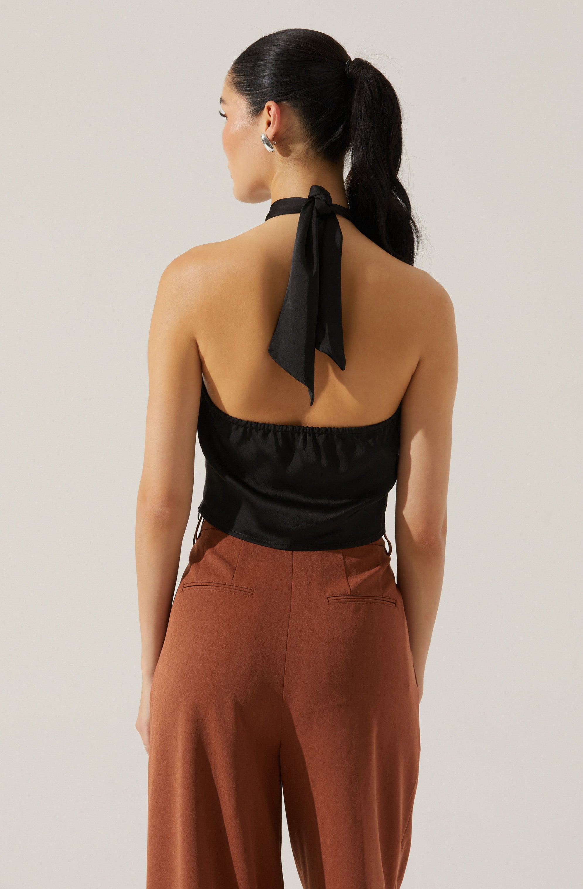 Draped Halter Neck Top-Aljck