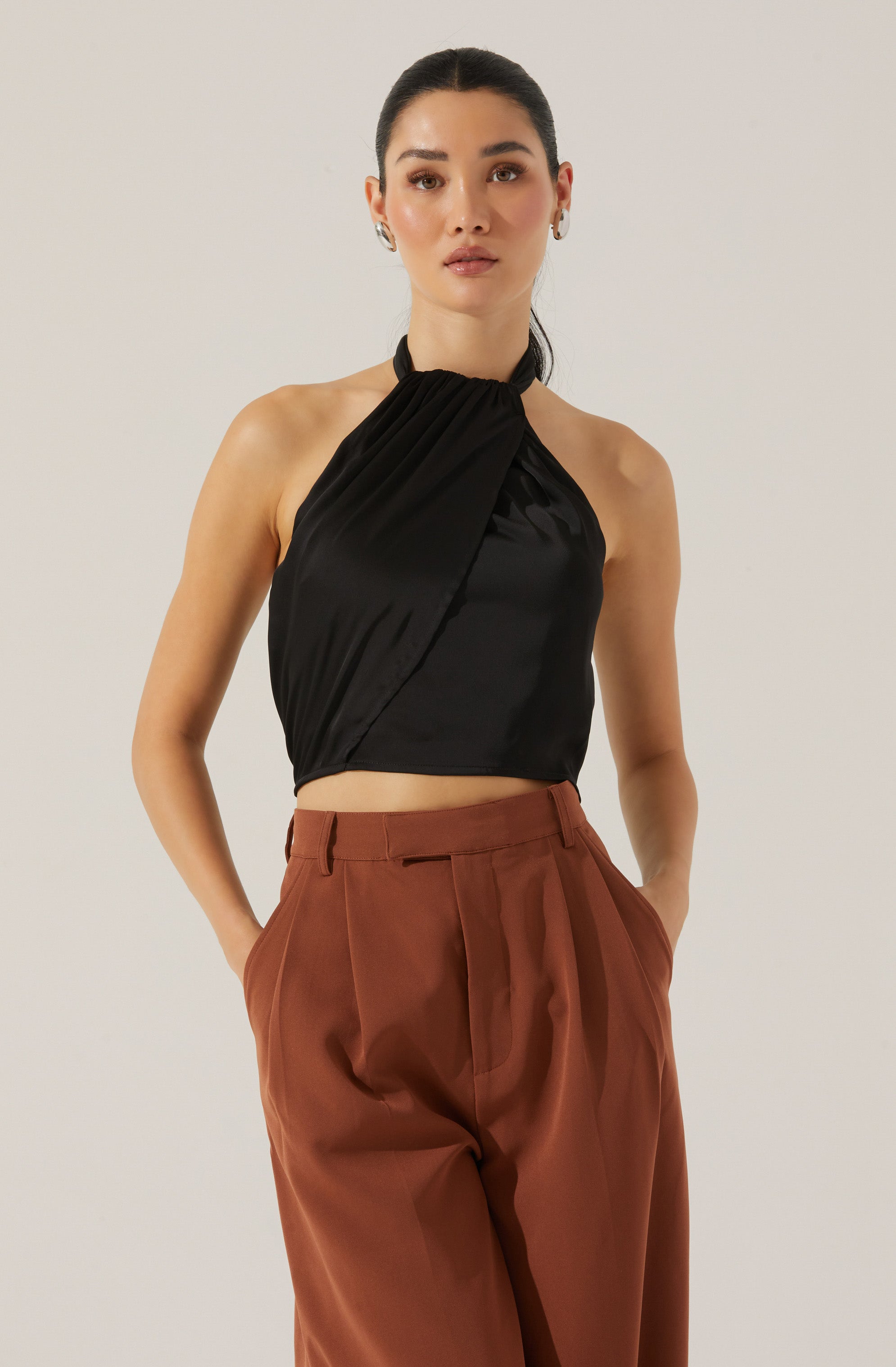 Draped Halter Neck Top-Aljck