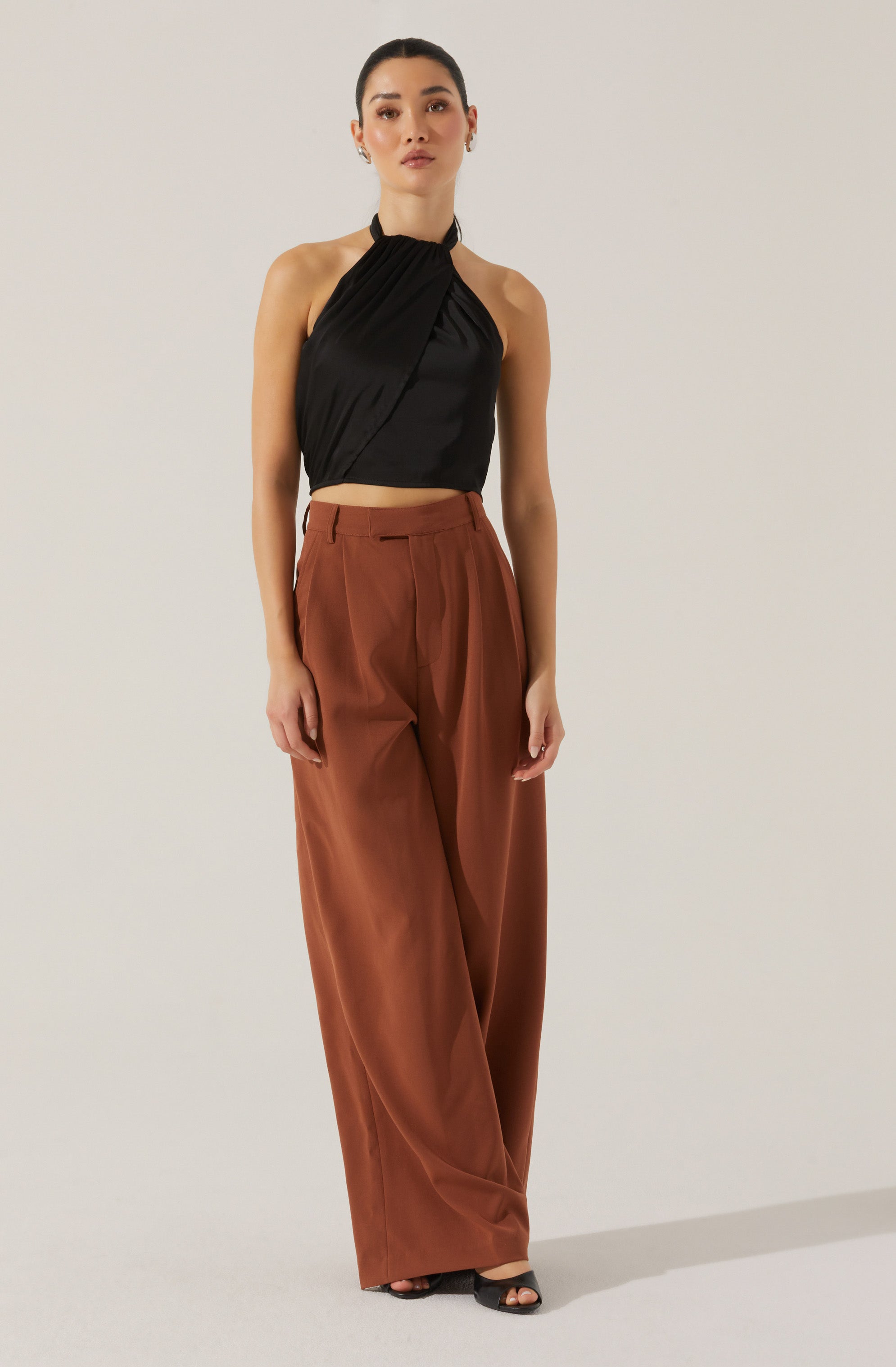Draped Halter Neck Top-Aljck