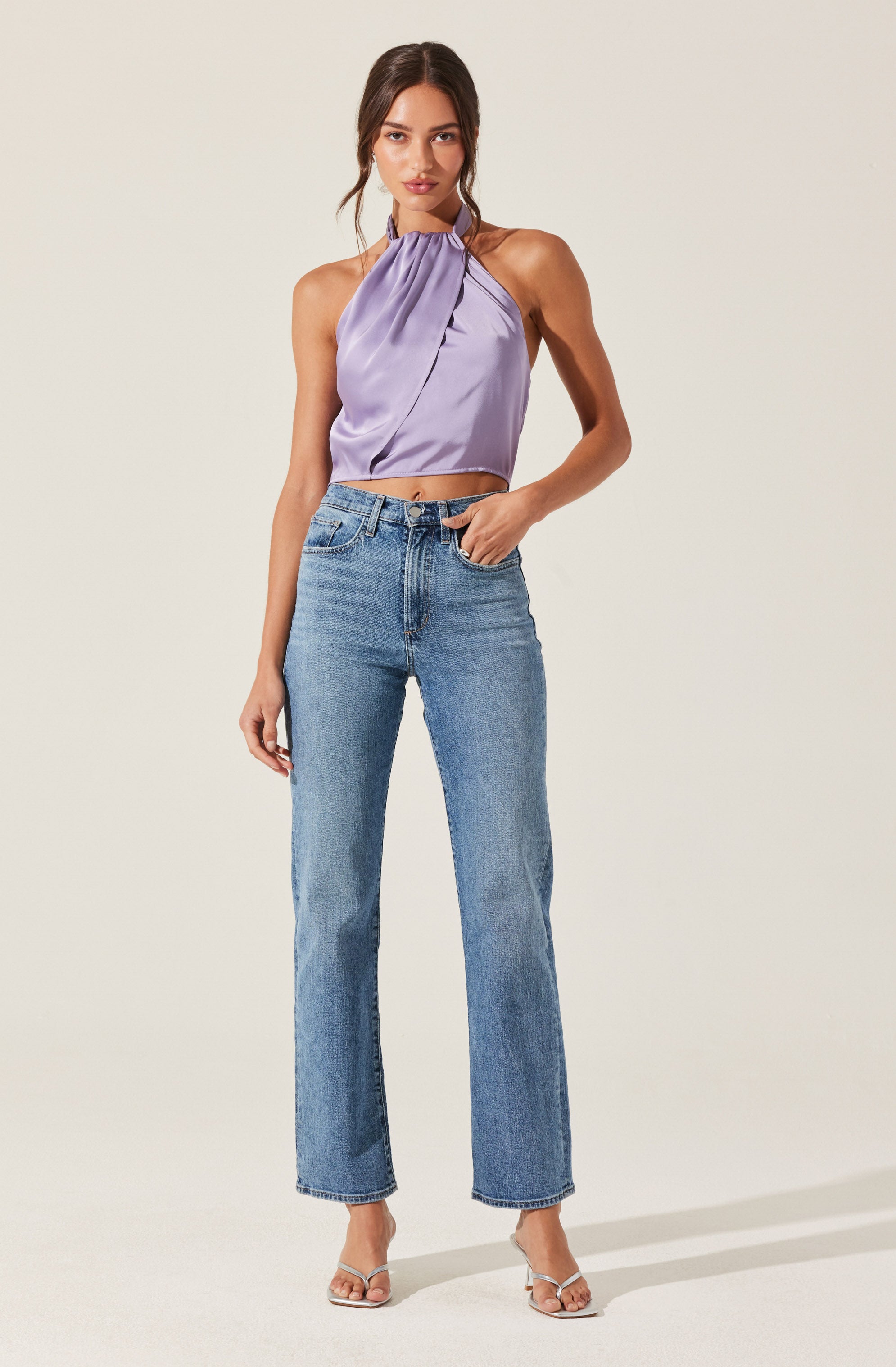 Draped Halter Neck Top-Aljck