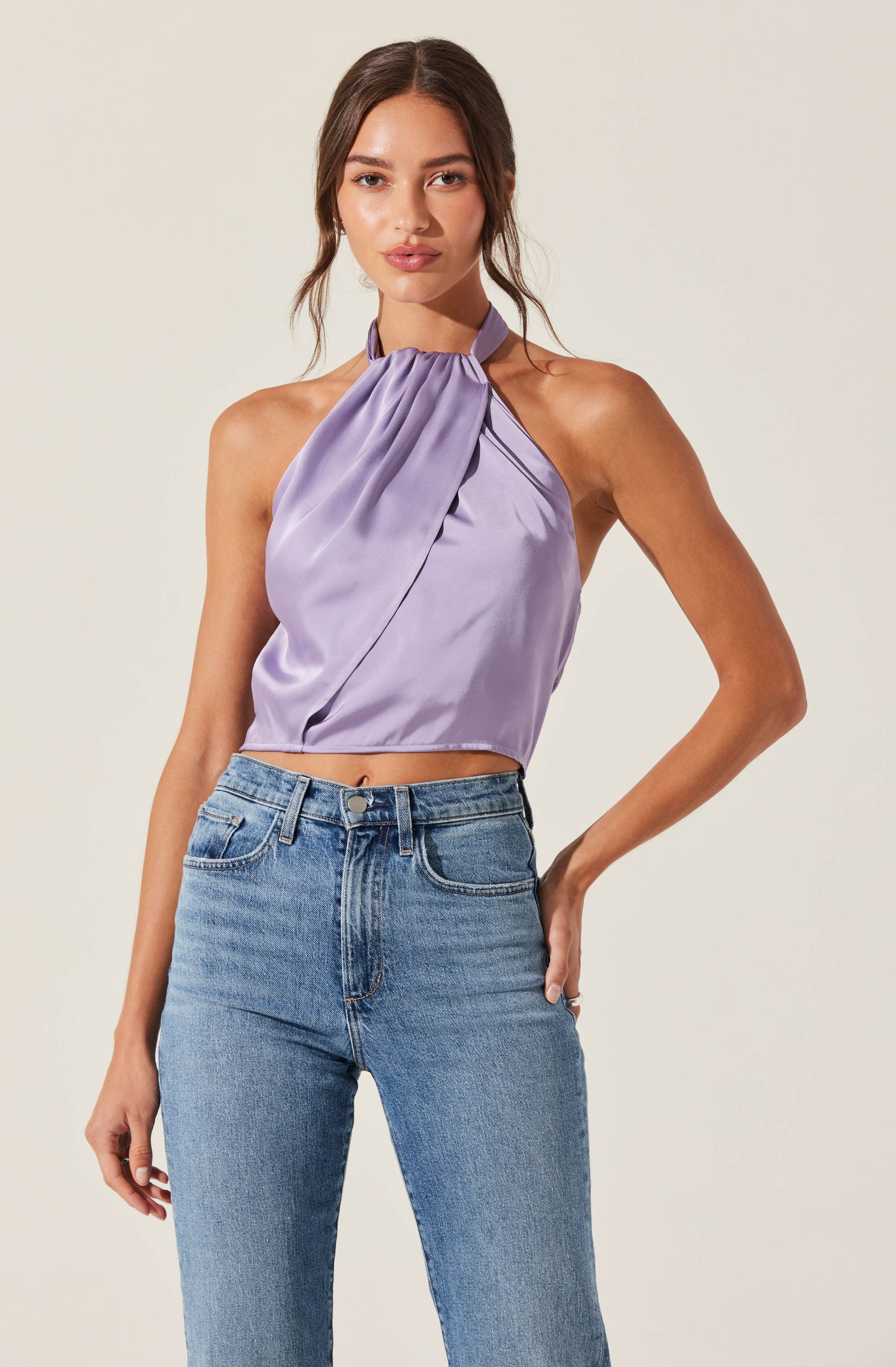 Draped Halter Neck Top-Aljck