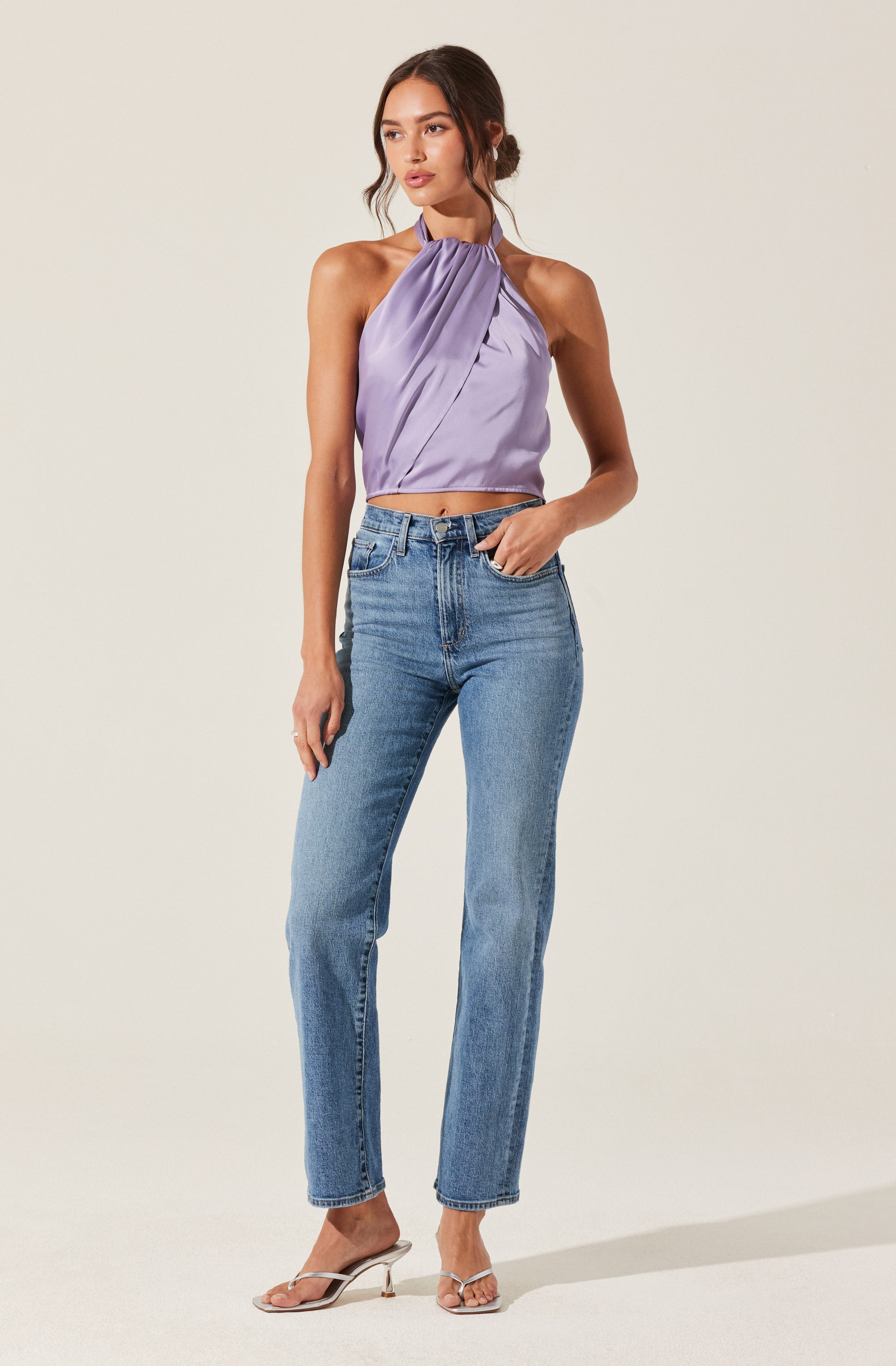 Draped Halter Neck Top-Aljck