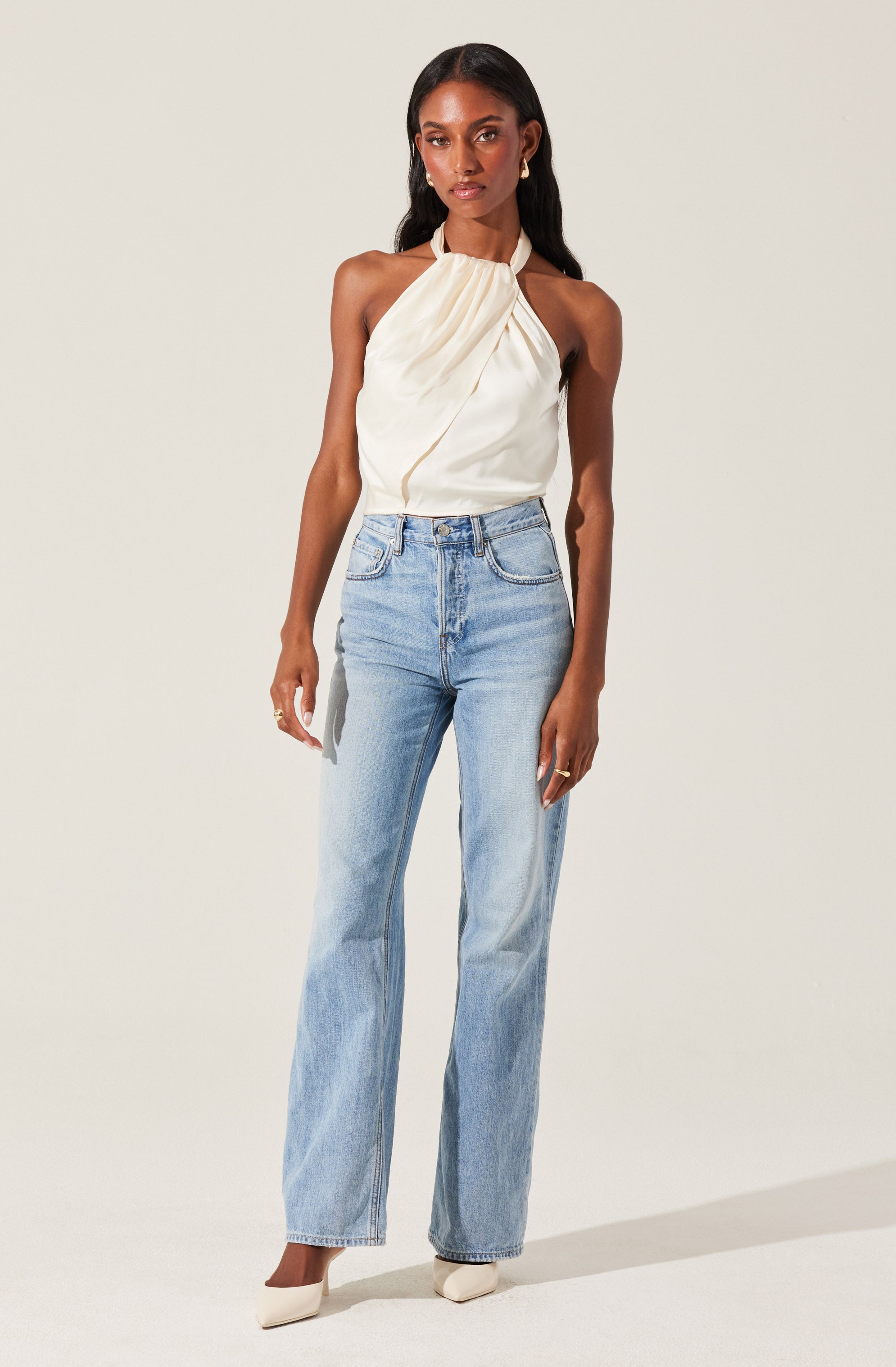 Draped Halter Neck Top-Aljck