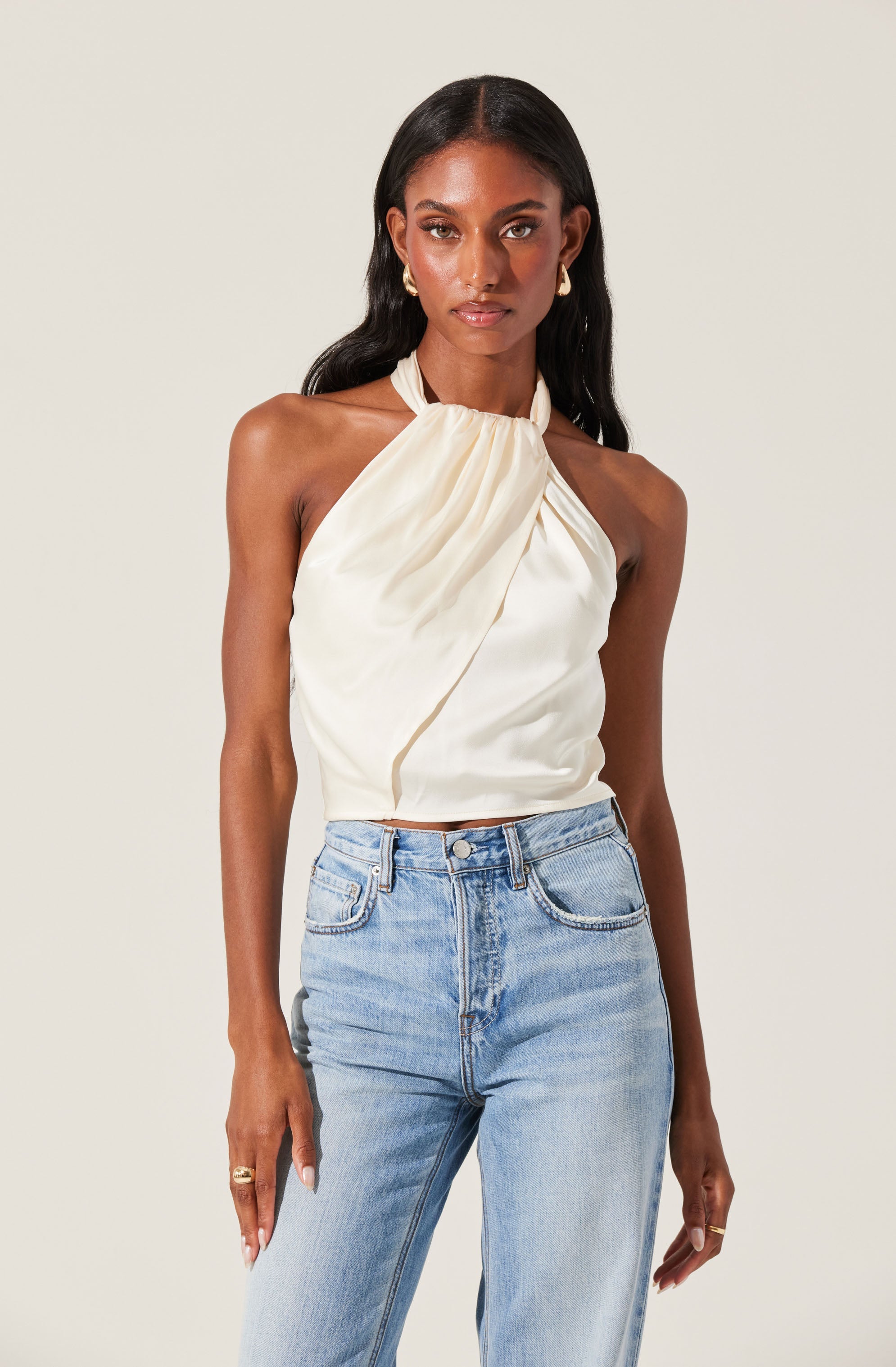 Draped Halter Neck Top-Aljck