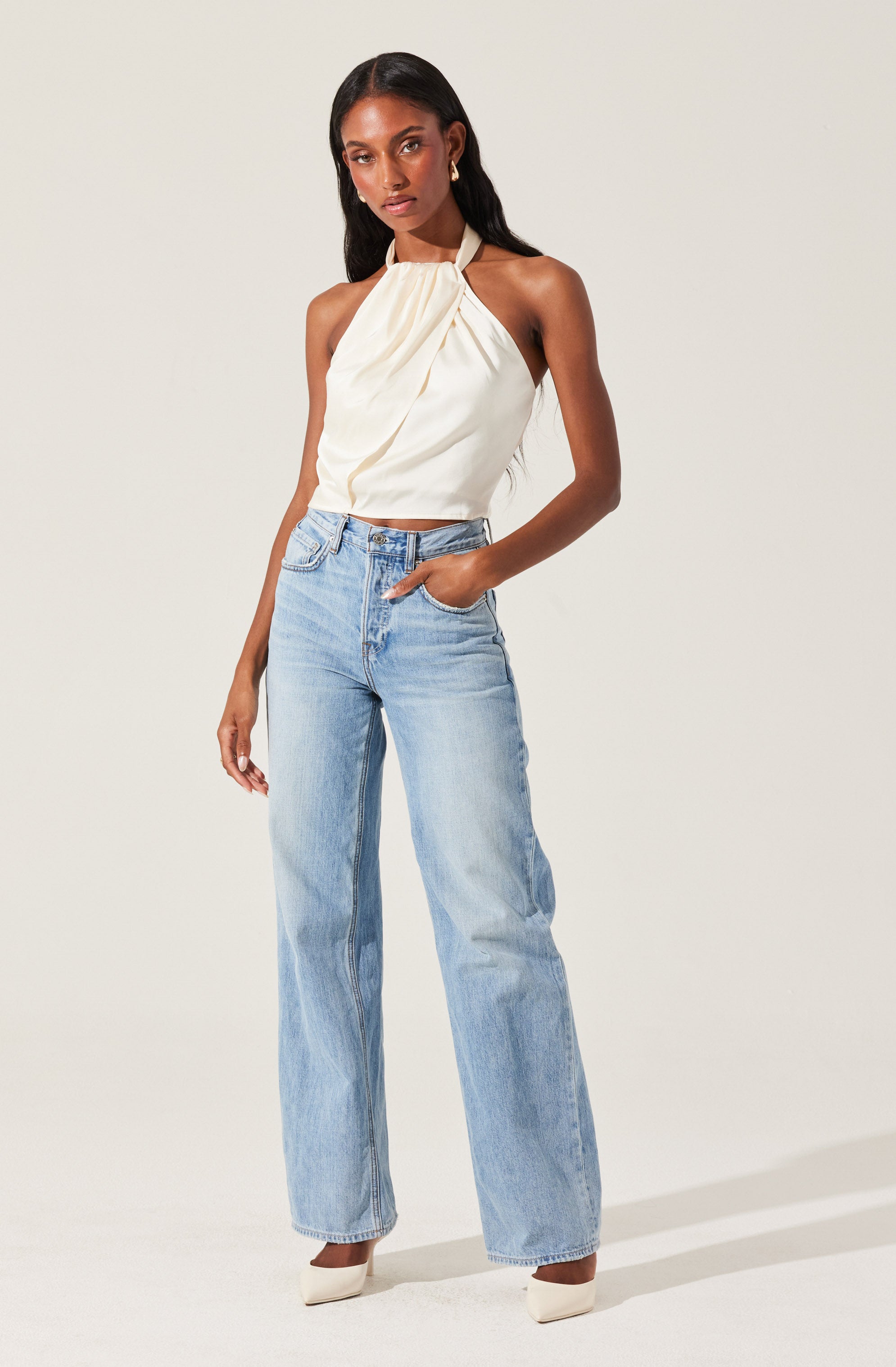 Draped Halter Neck Top-Aljck