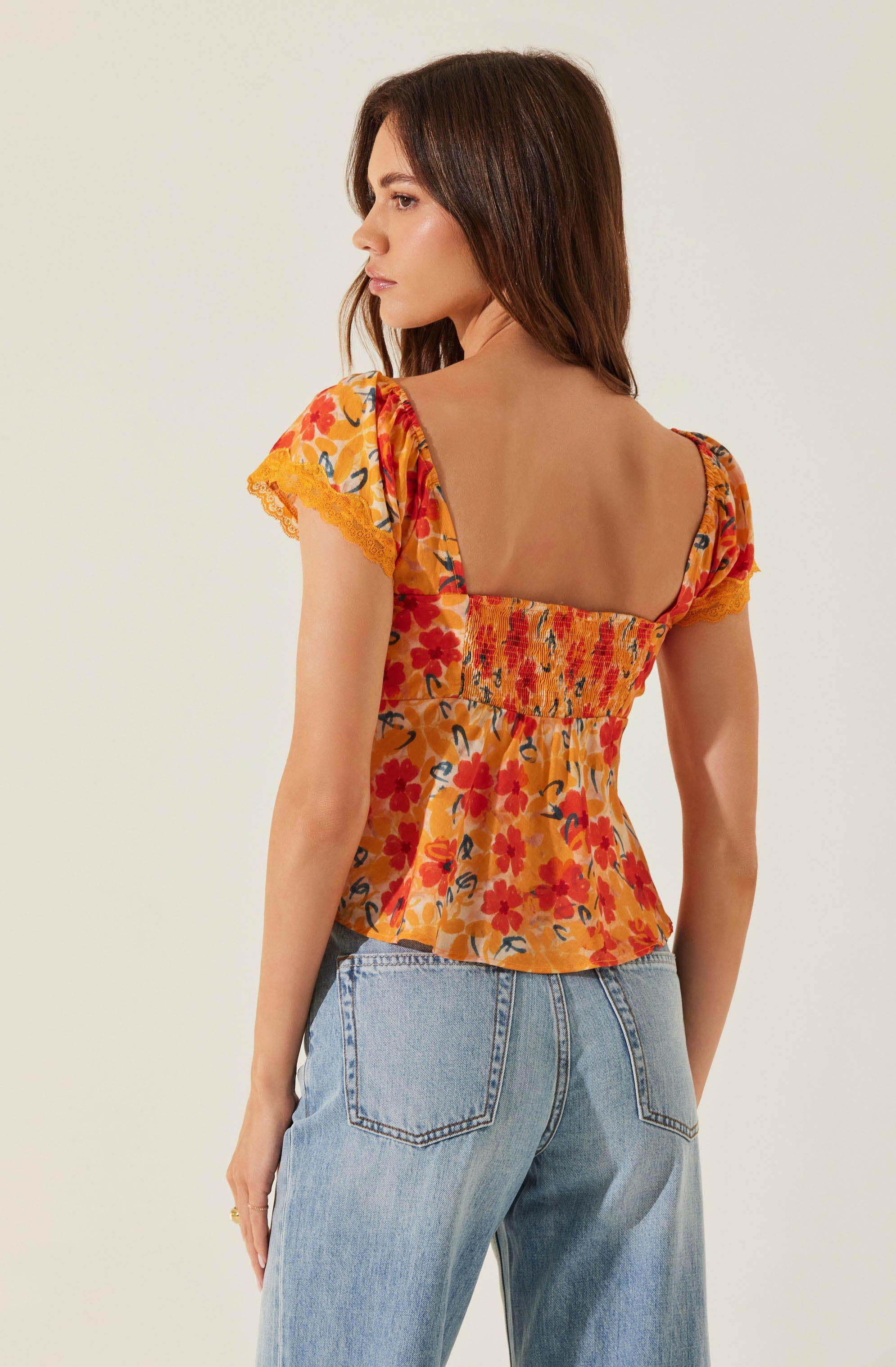 Floral Lace Trim Top-Aljck