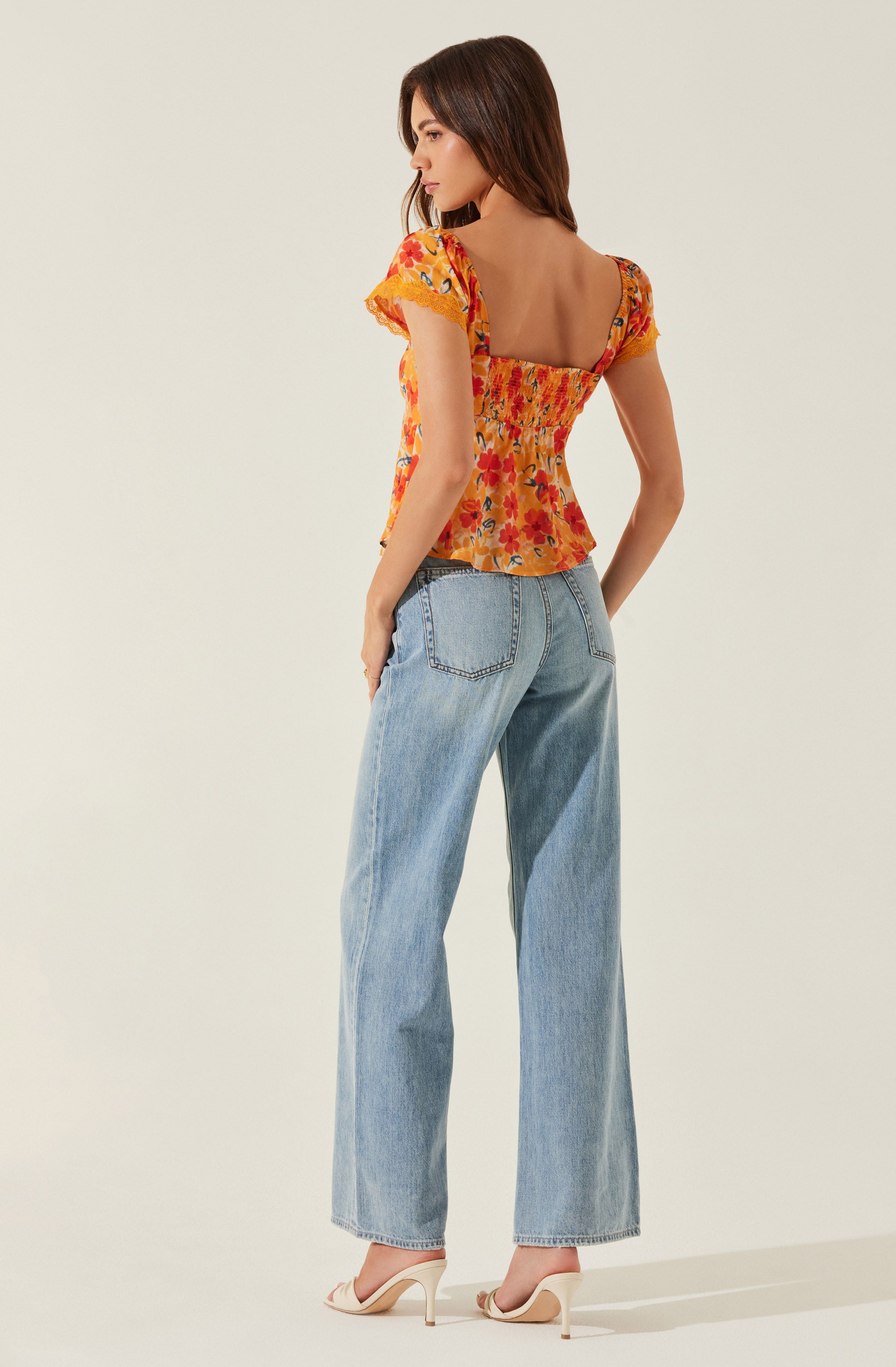 Floral Lace Trim Top-Aljck