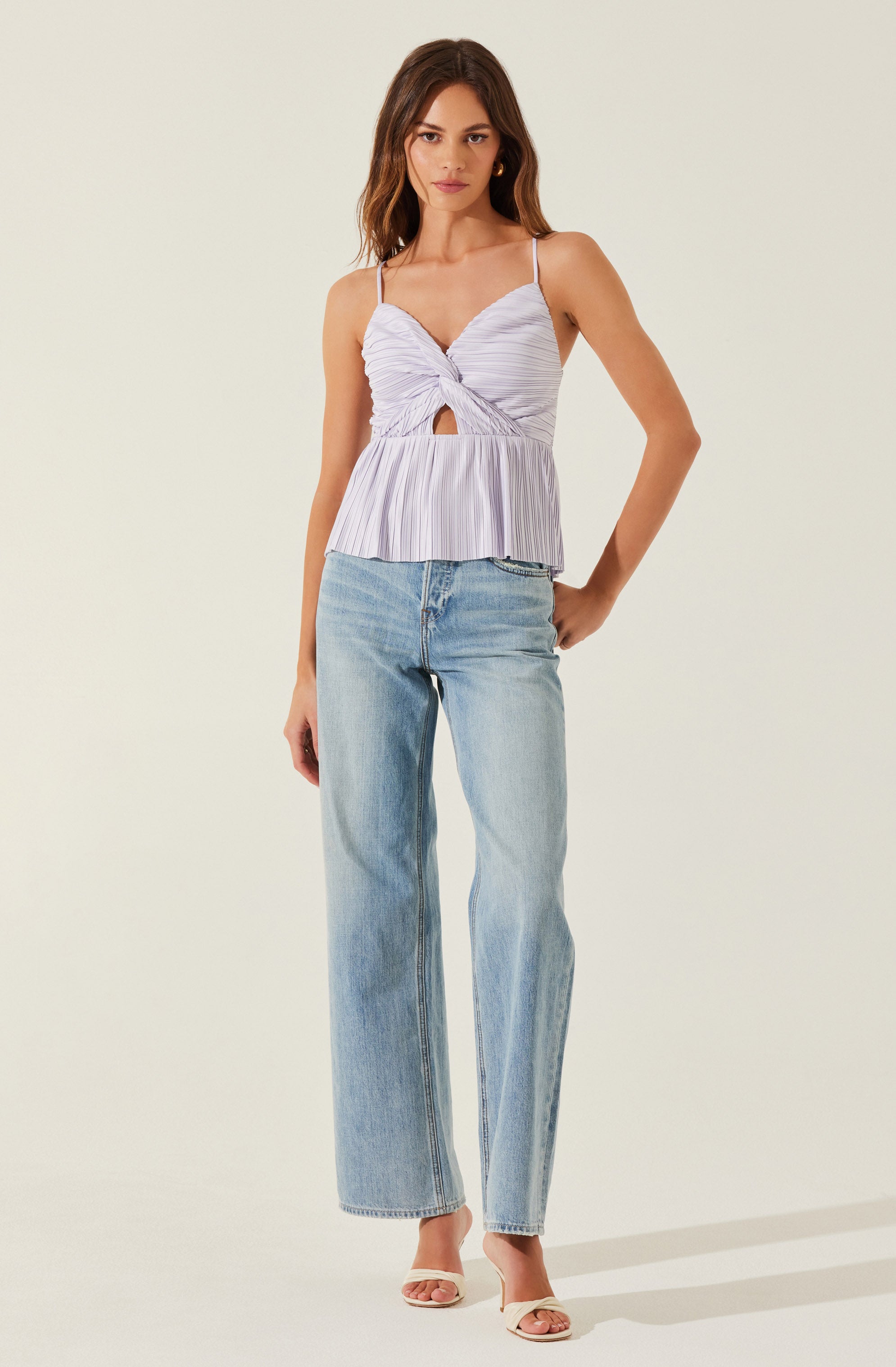 Twist Front Plisse Tank Top-Aljck