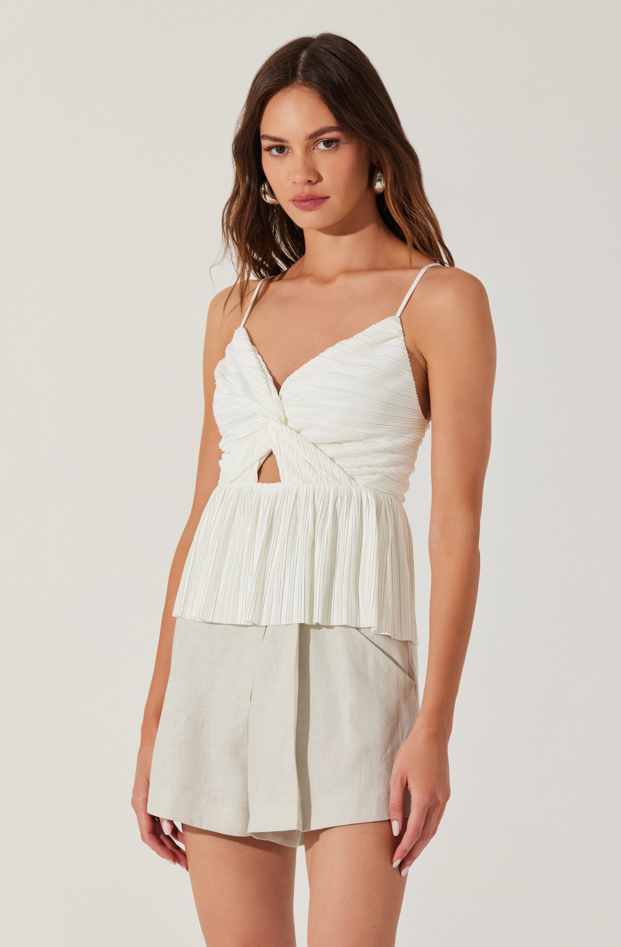Twist Front Plisse Tank Top-Aljck