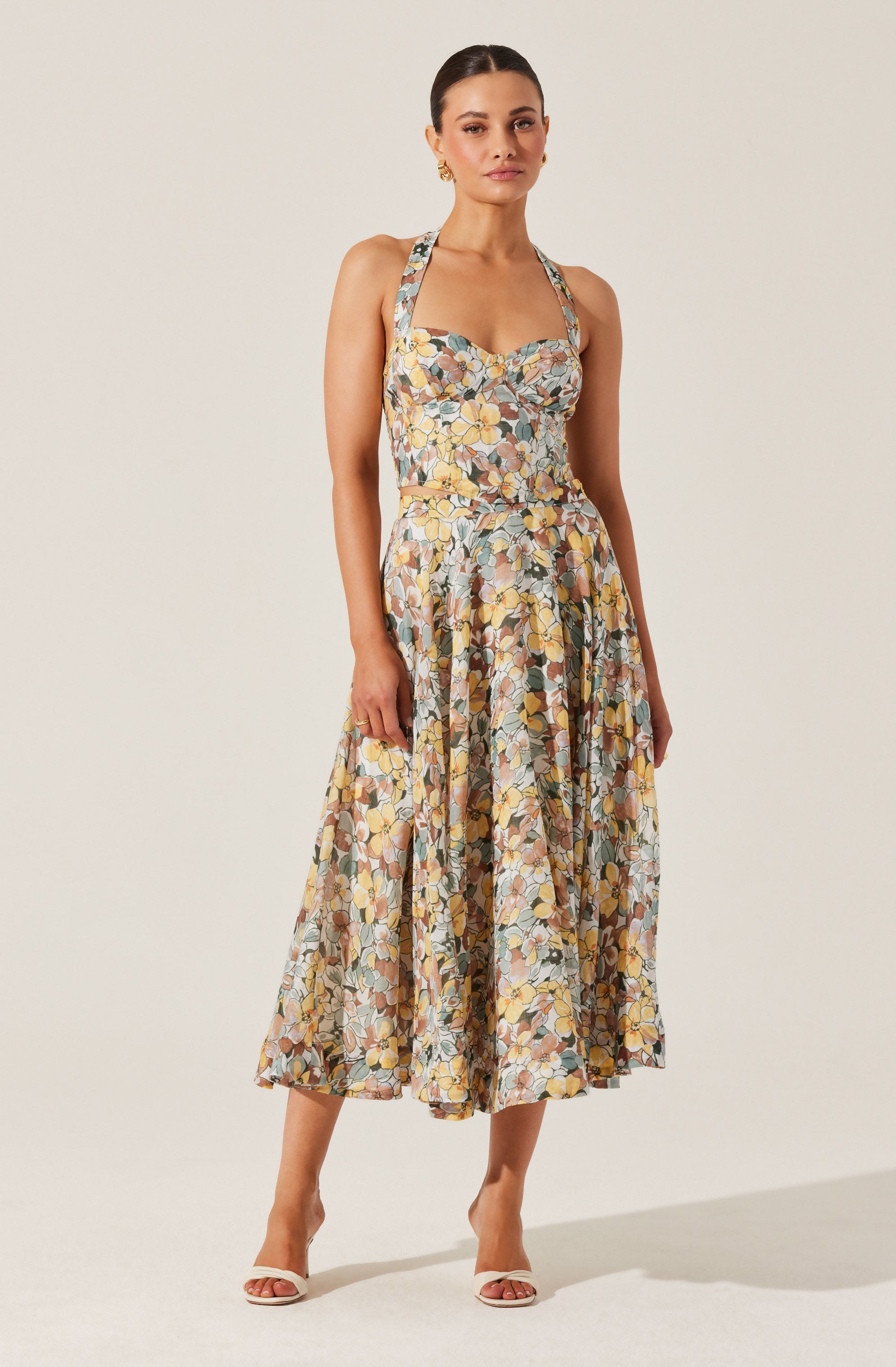 Floral Halter Neck Bustier Top-Aljck